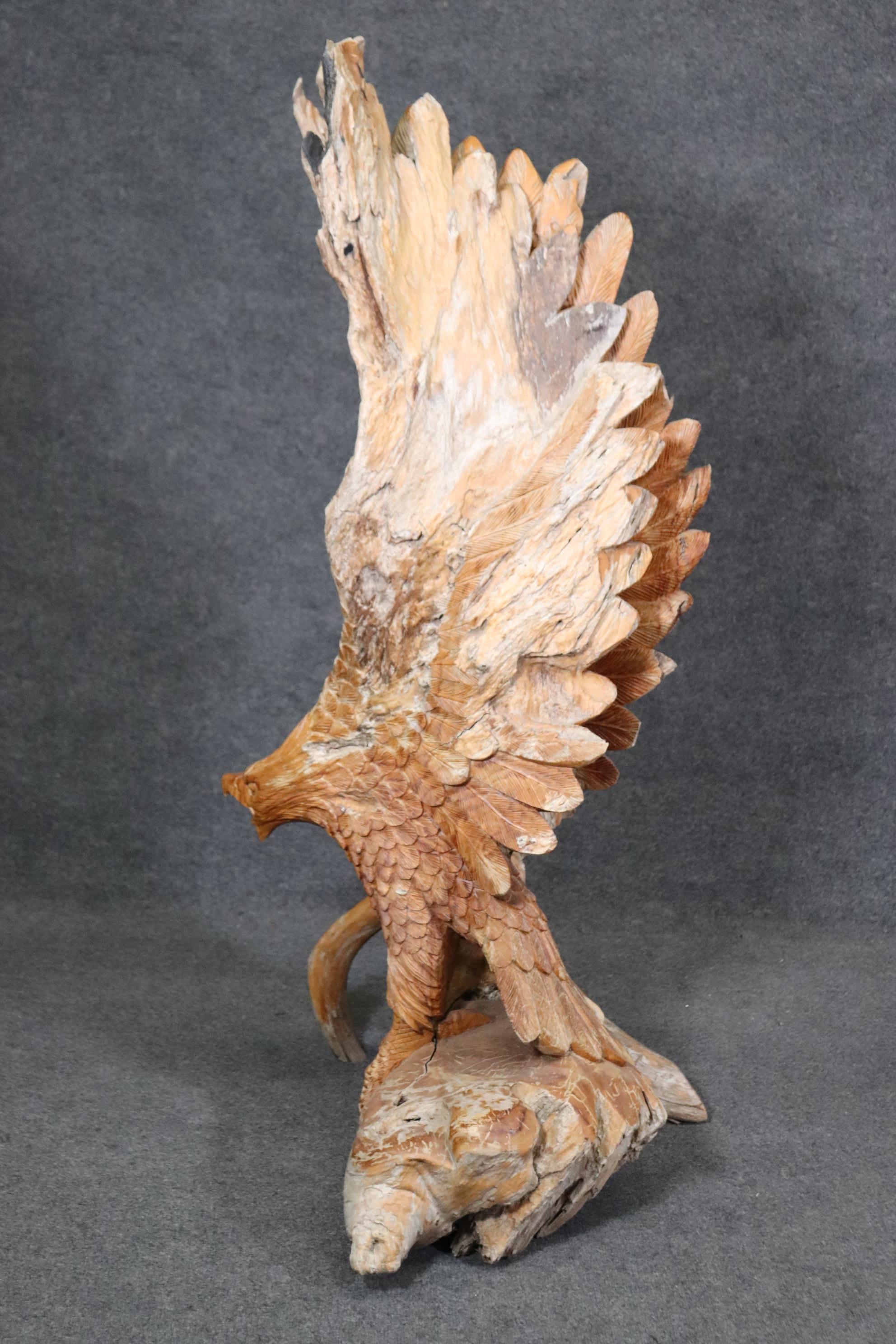Monumental Hand-Carved Walnut American Sculpture of a Bald Eagle Landing on Tree For Sale 3