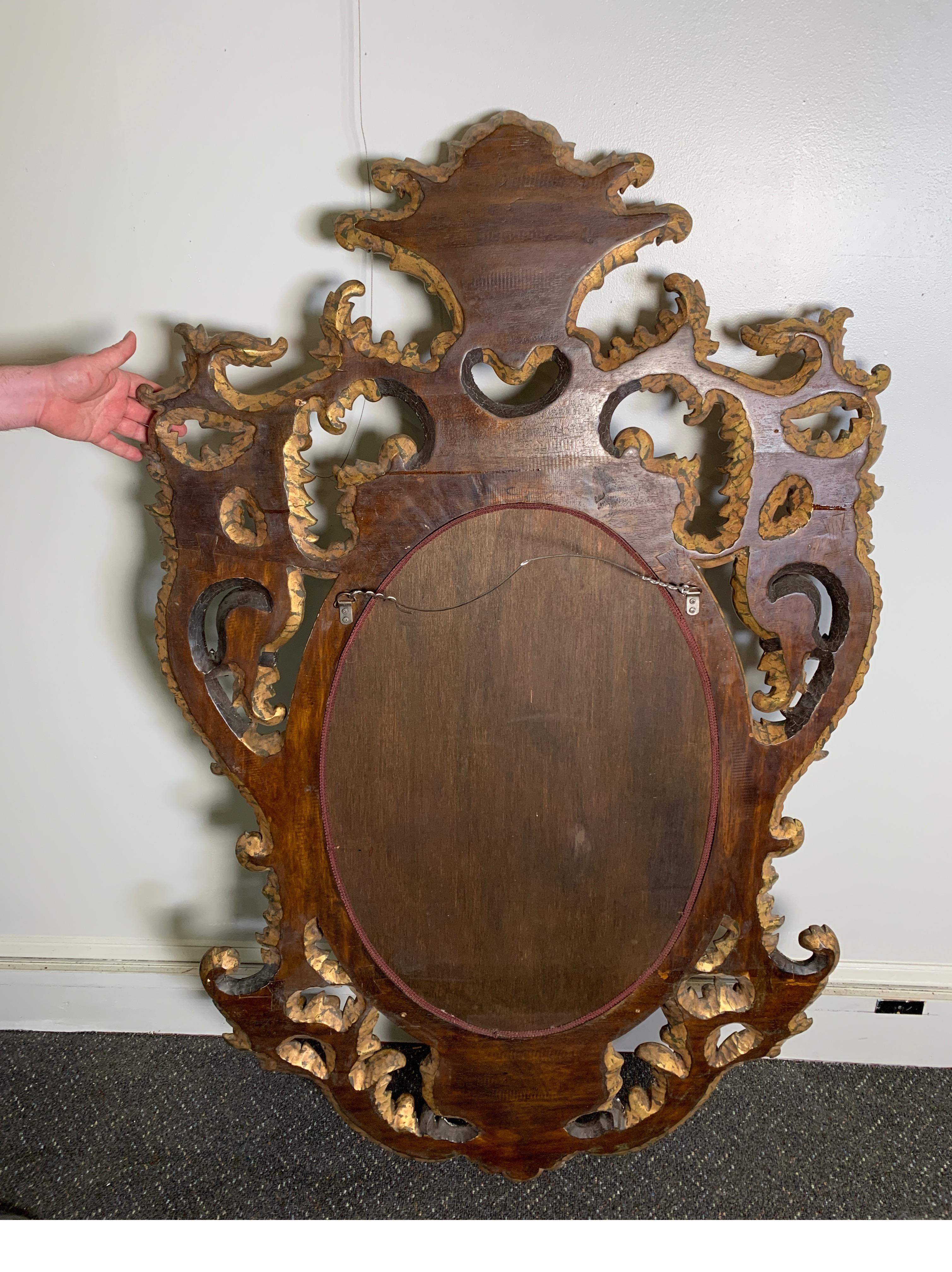 Monumental Hand Carved Wood Gilt and Painted Mirror 9
