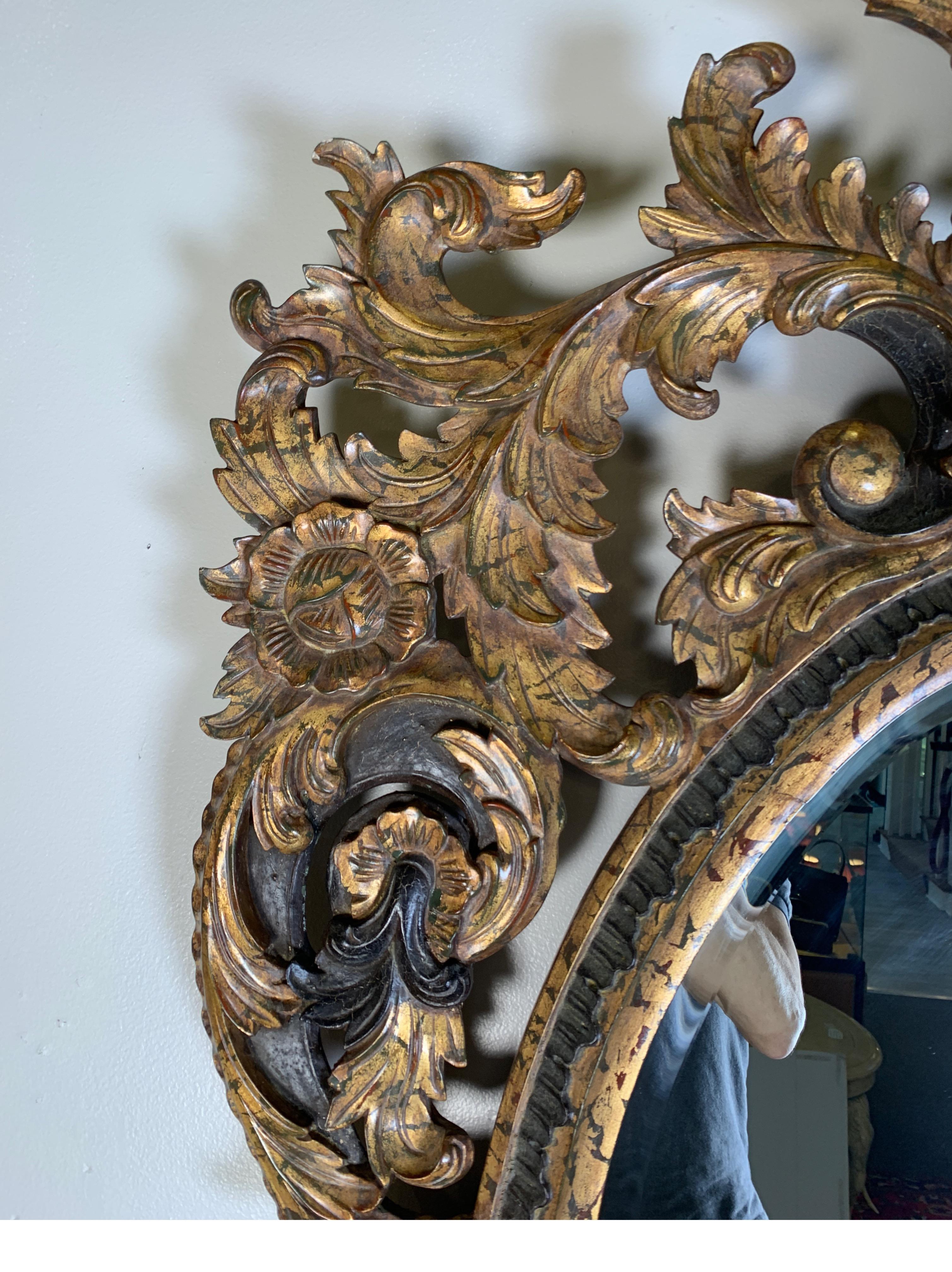 20th Century Monumental Hand Carved Wood Gilt and Painted Mirror