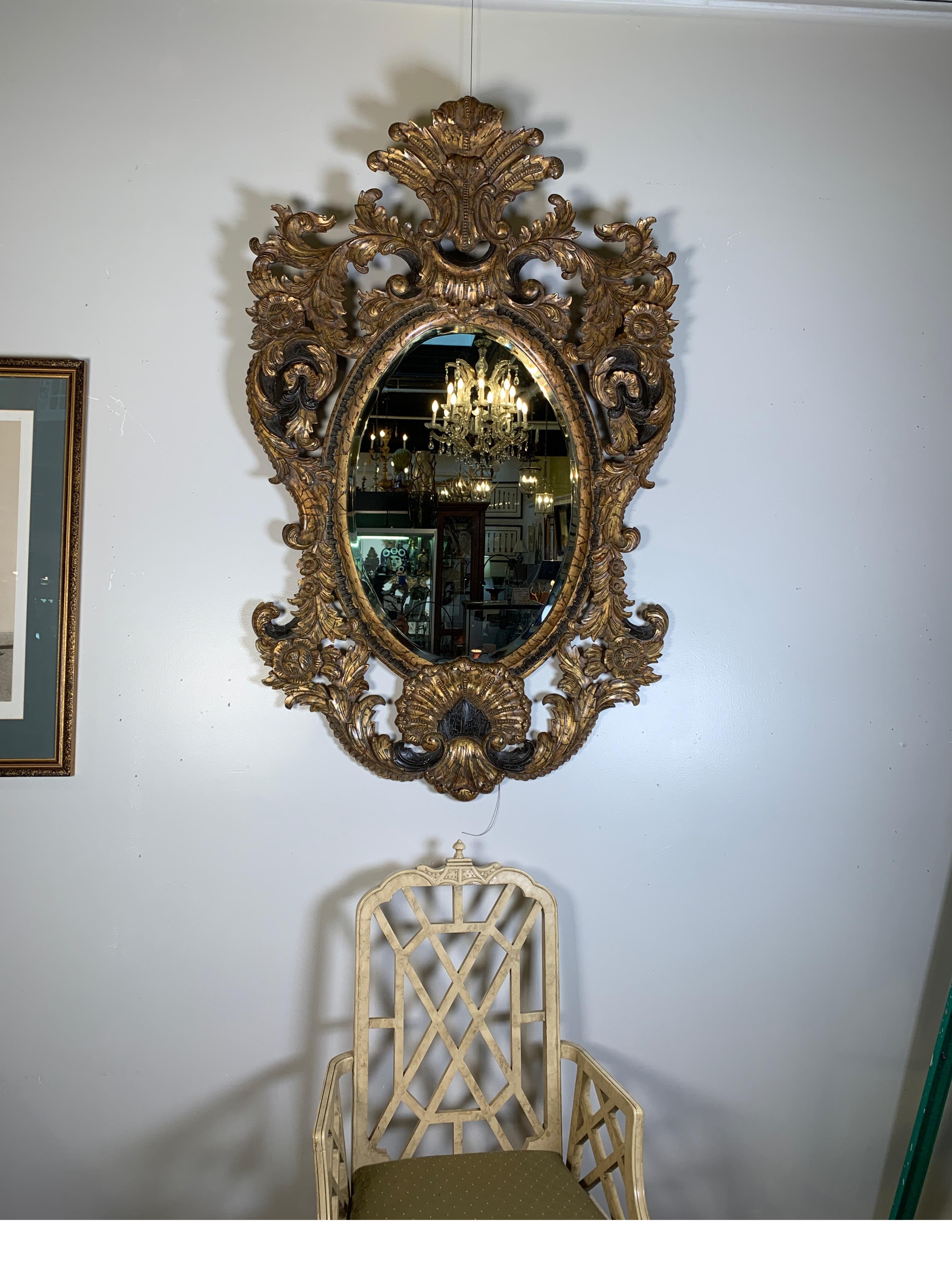 Monumental Hand Carved Wood Gilt and Painted Mirror 1