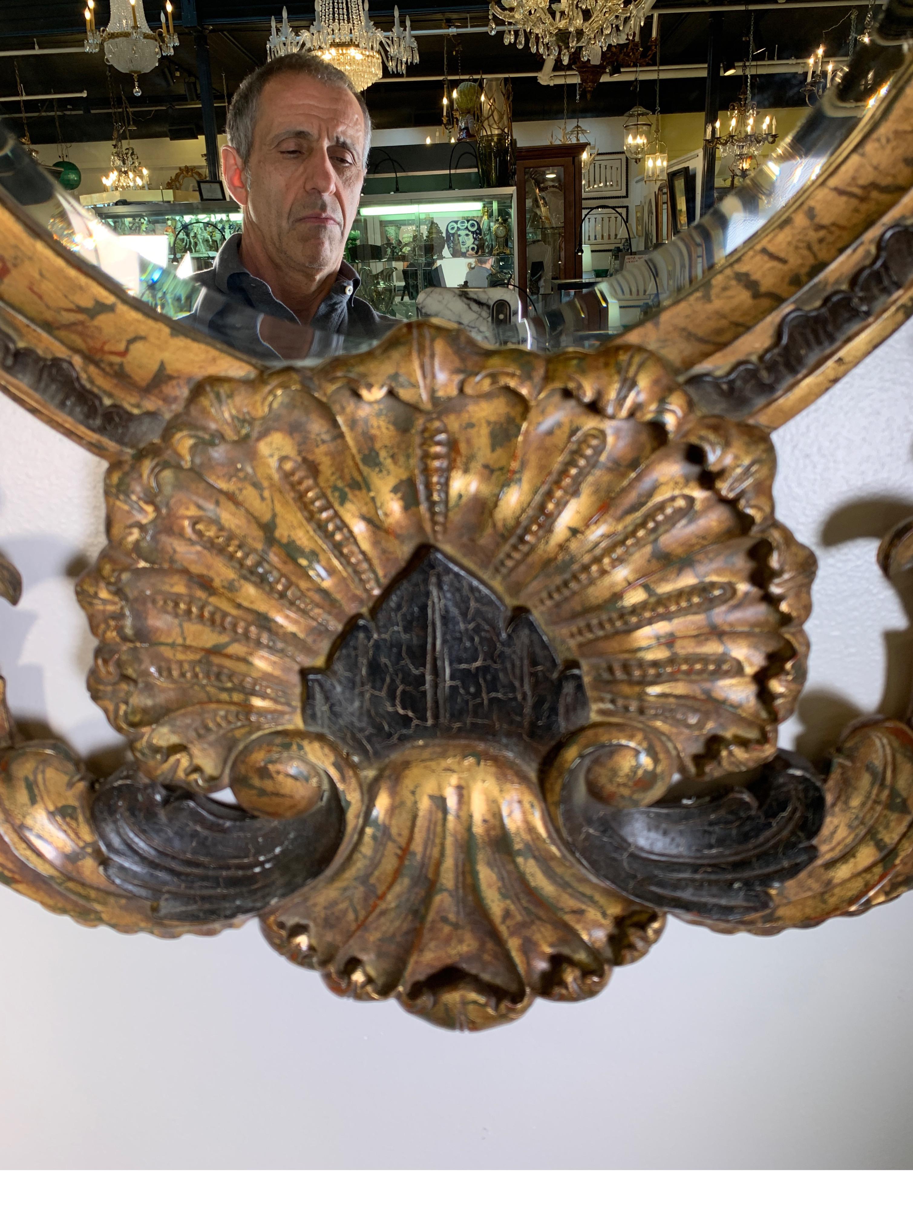 Monumental Hand Carved Wood Gilt and Painted Mirror 2