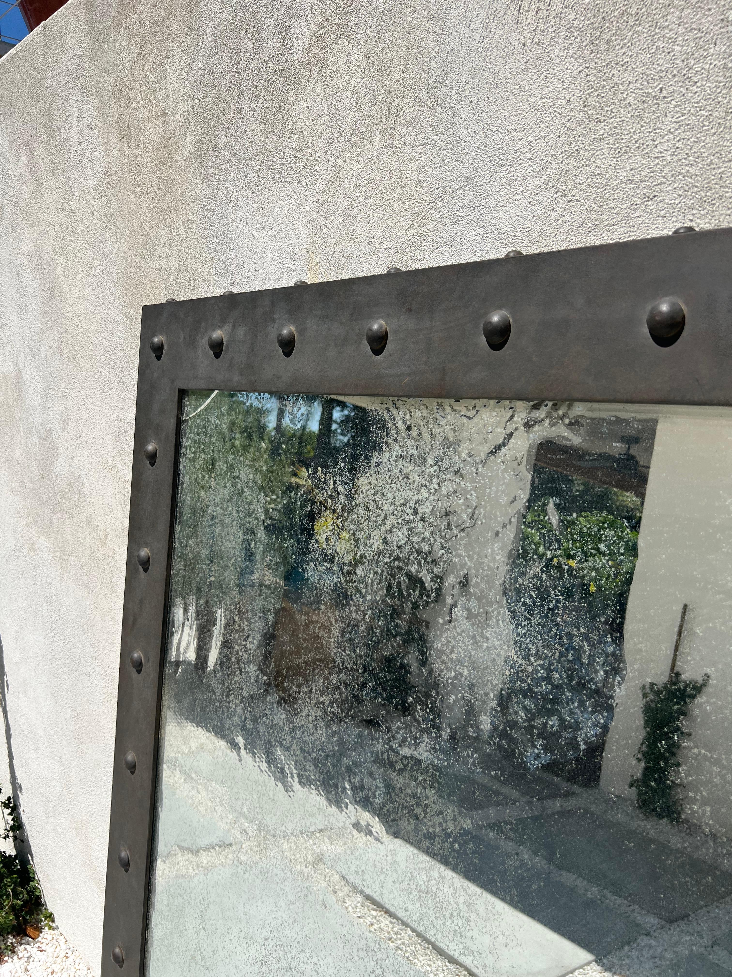 Contemporary Monumental Spanish Revival hand-forged iron full-length body mirror For Sale