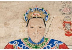 Monumental Hand Painted Chinese Scroll With Ancestors In Custom Frame