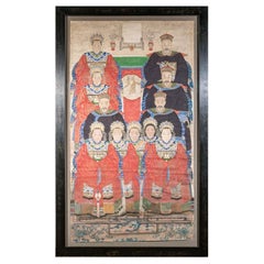 Monumental Hand Painted Chinese Scroll With Ancestors In Custom Frame