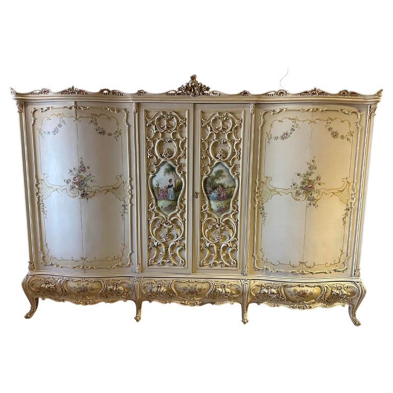 Monumentale armoire vénitienne italienne peinte à la main avec miroir