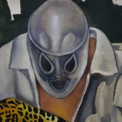 Cartel monumental de película de lucha libre mexicana pintado a mano