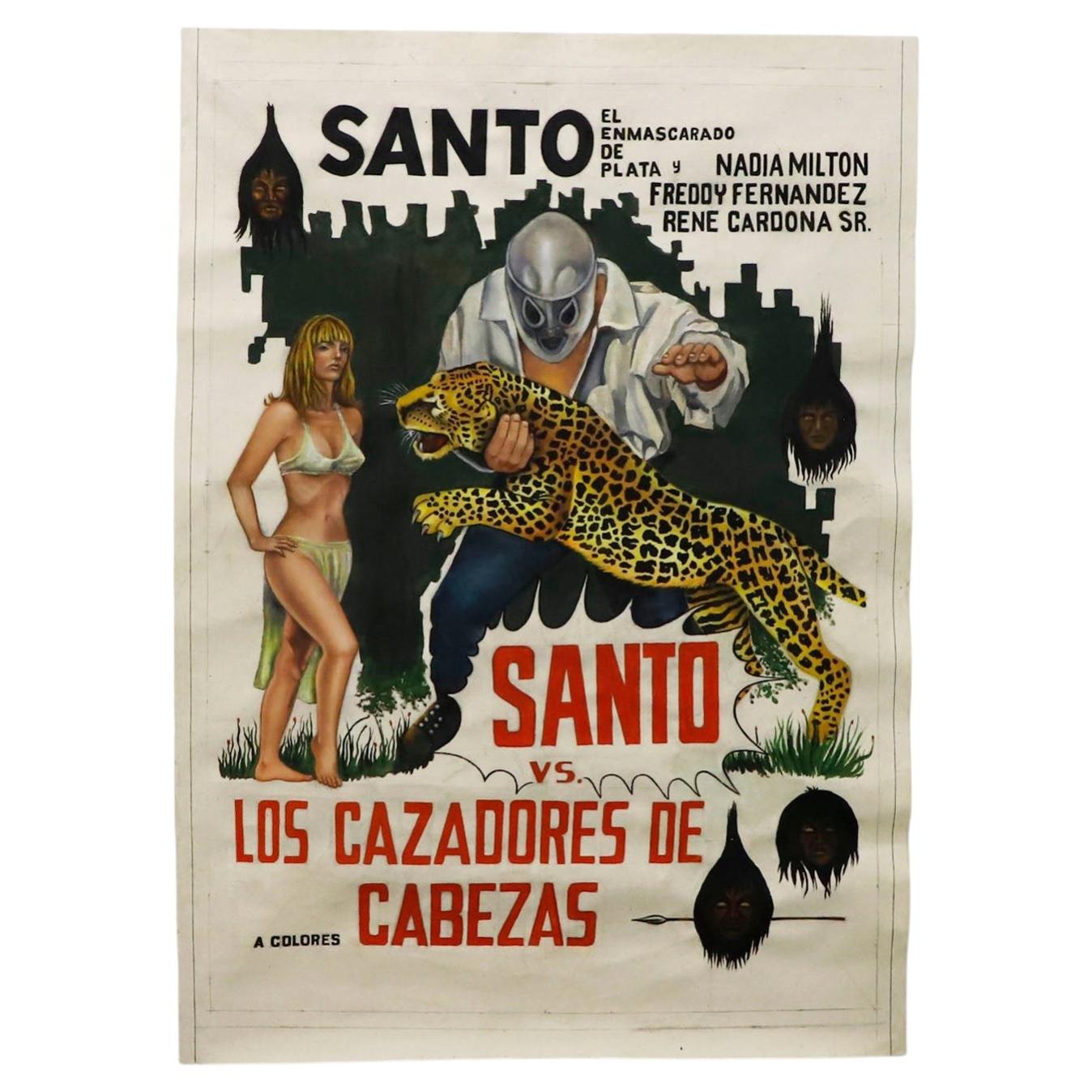 Monumental Hand-Painted Mexican Wrestling Movie Poster For Sale