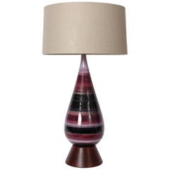 Monumental Hand Painted Purple and Lavender Stripe Bright Art Pottery Table Lamp