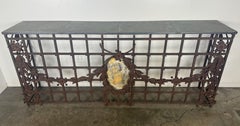 Monumental Hand-Wrought Iron Console with Stone Medallion and Classical Garlands
