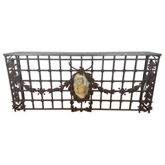 Monumental Hand-Wrought Iron Console with Stone Medallion and Classical Garlands