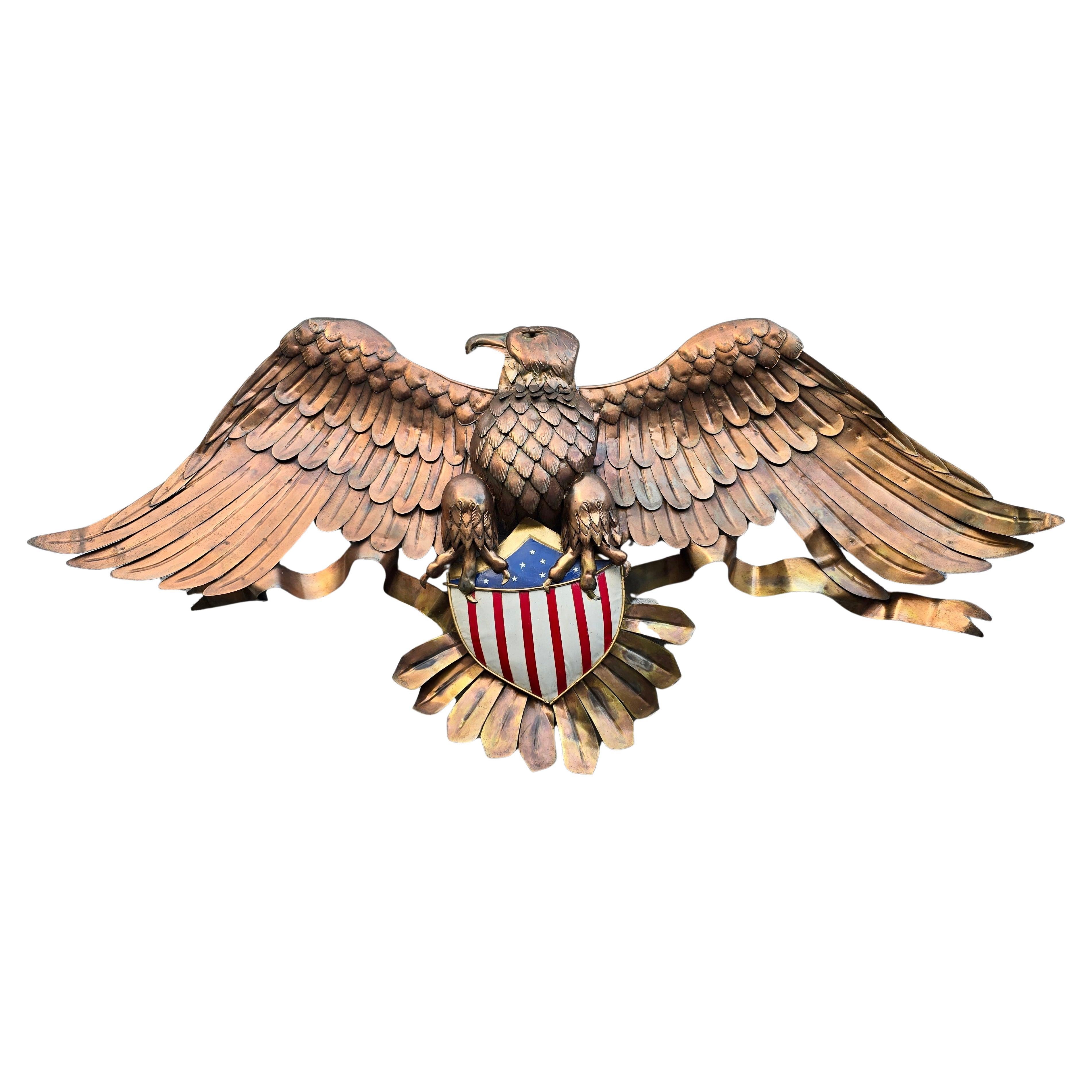 Monumental Handcrafted Copper American Eagle with Great Seal, Mid 20th Century