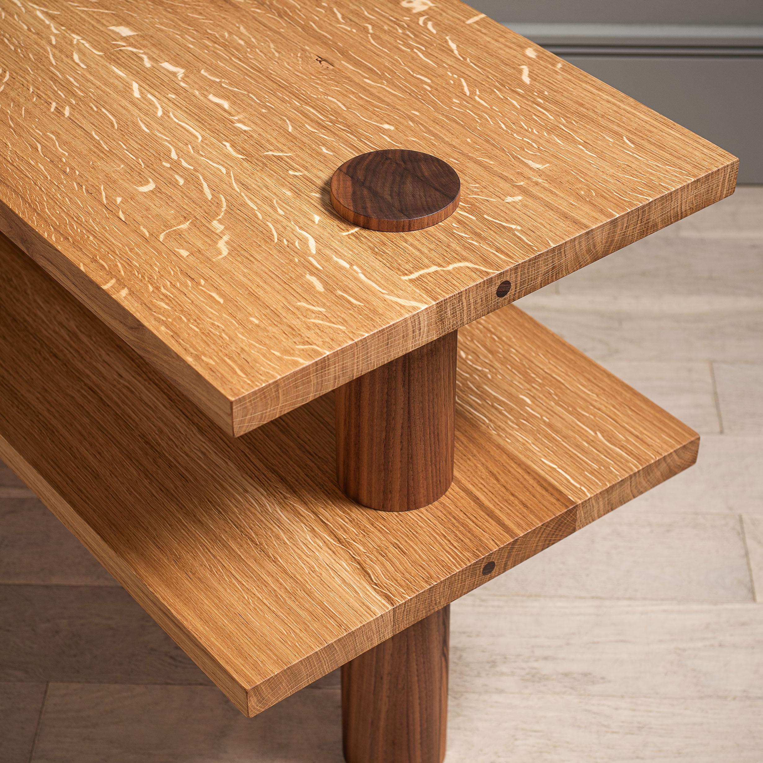 Huge Architectural Handcrafted Oak & Walnut End Tables For Sale 3