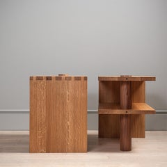 Huge Architectural Handcrafted Oak & Walnut End Tables