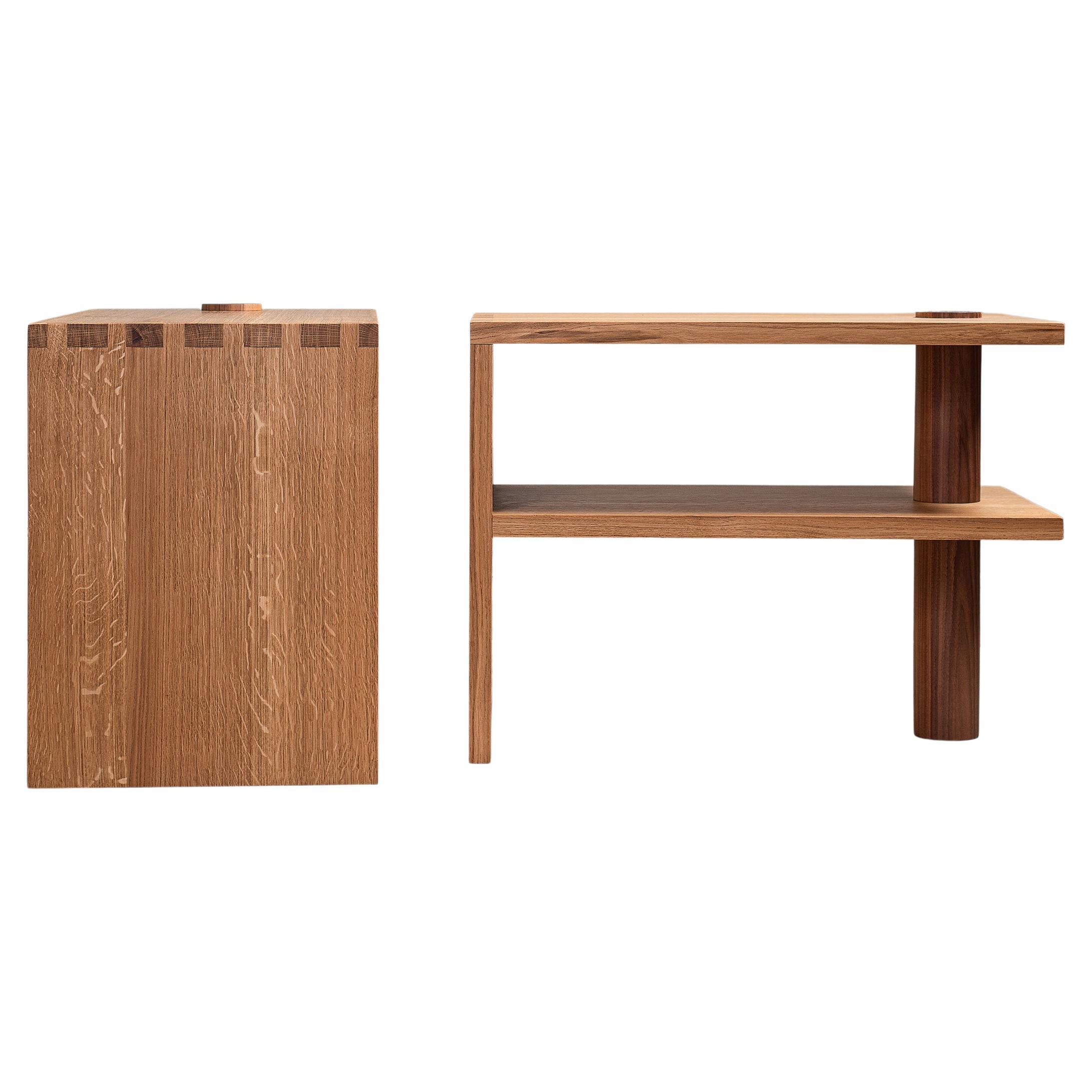 Monumental Handcrafted Oak & Walnut Night Stands, End Tables For Sale
