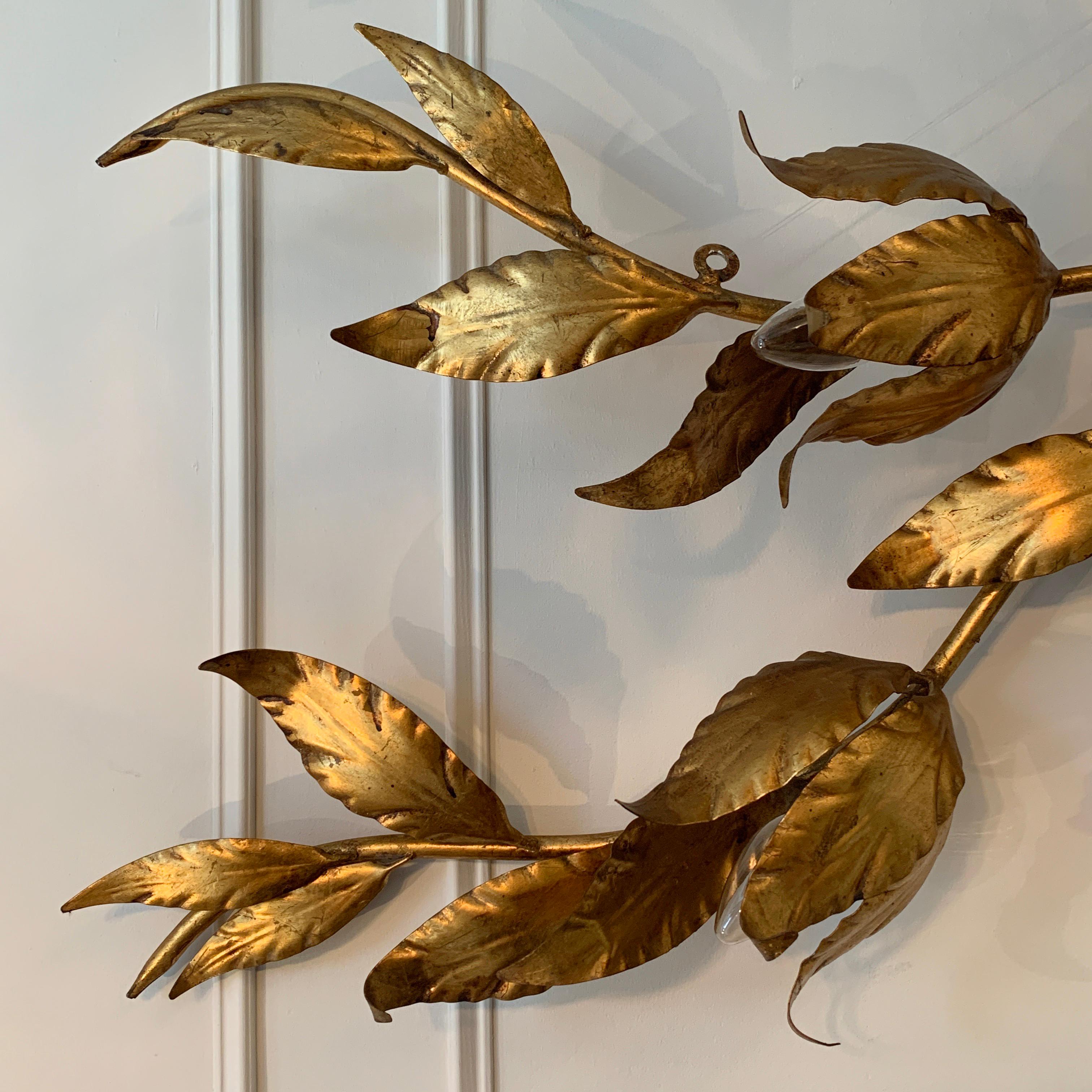 Late 20th Century Monumental Gold Hans Kogl Leaf Wall Sconce, 1970's For Sale