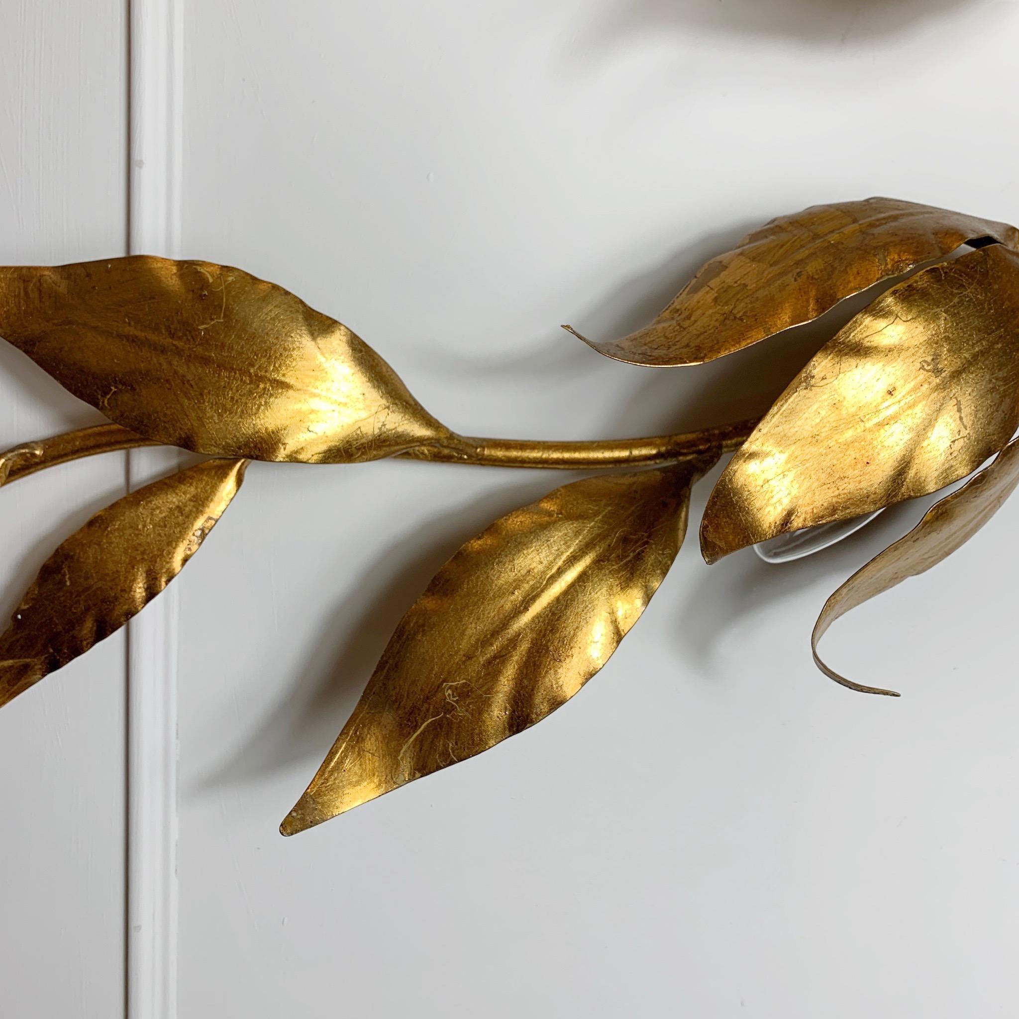 German Monumental Gold Hans Kogl Leaf Wall Sconce, 1970's For Sale