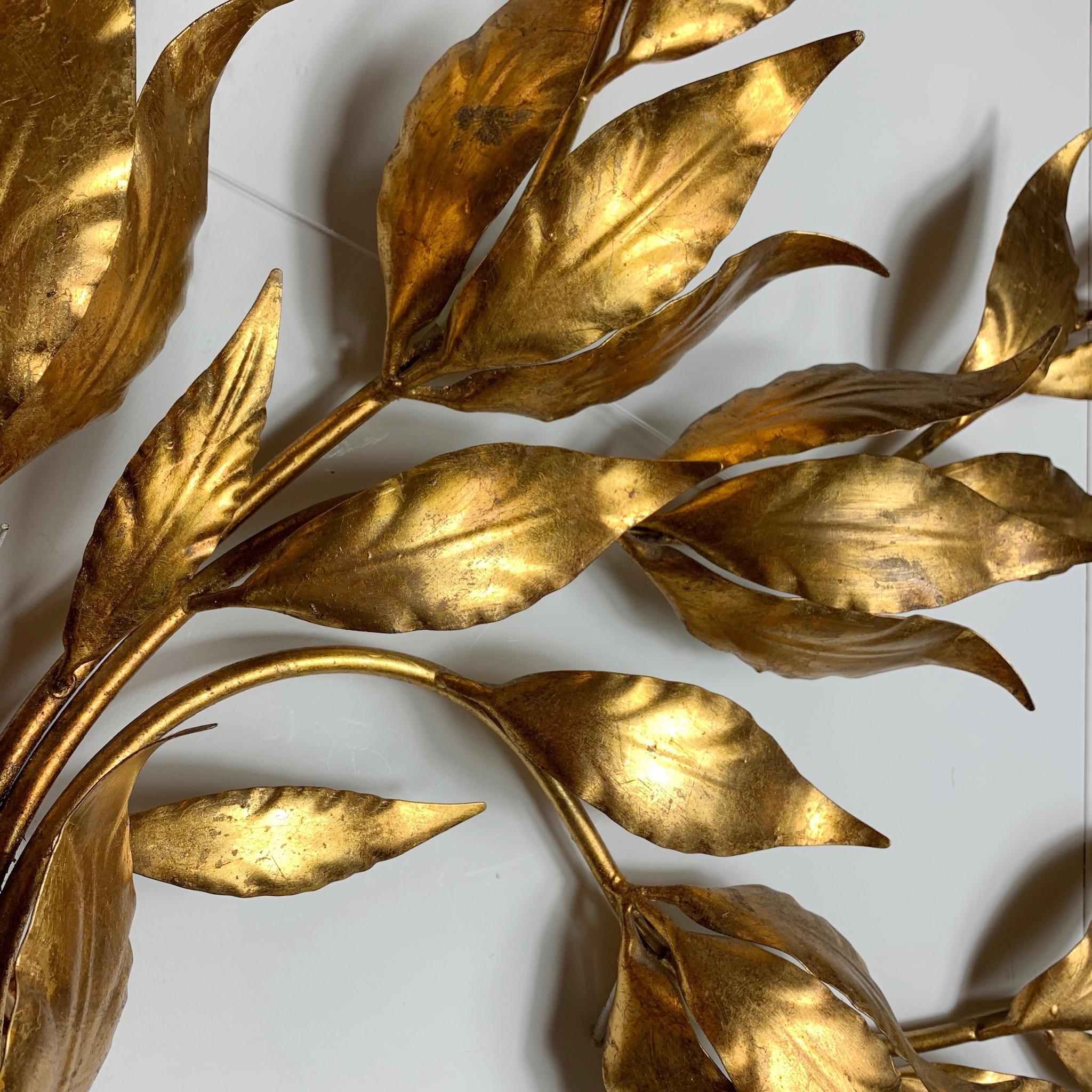Monumental Gold Hans Kogl Leaf Wall Sconce, 1970's In Good Condition For Sale In Hastings, GB