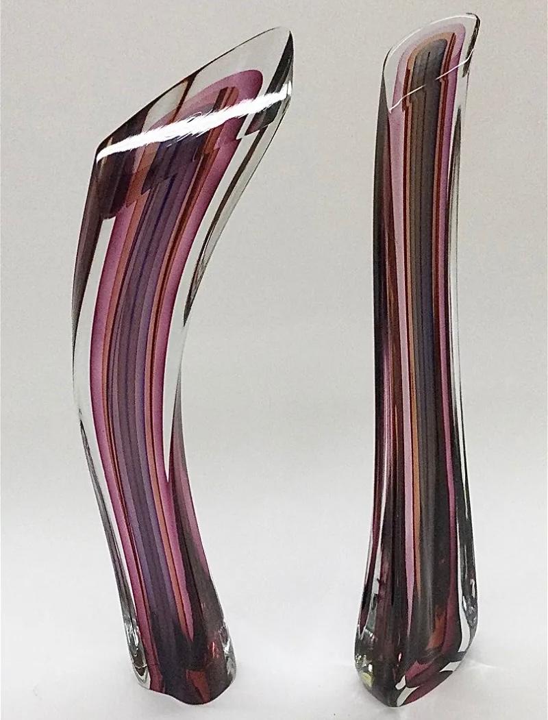 Pair Monumental Harvey Littleton Studio glass sculptures 1982. Monumental 2 Piece Vertical forms Signed and dated Art glass sculpture by world renowned artist Harvey Littleton. Signature reads 5-1982. Correspondence with John Littleton, son of