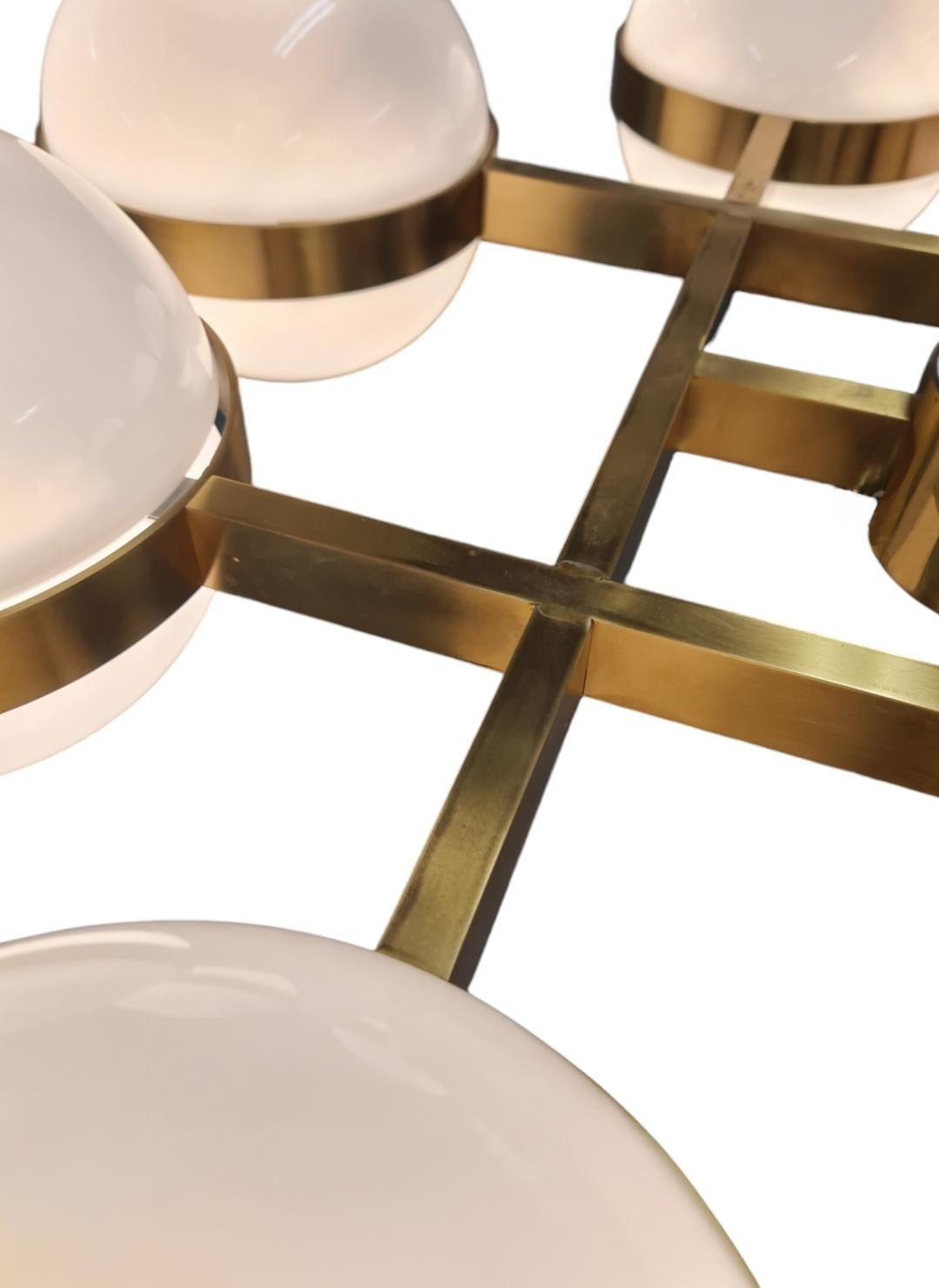 Monumental Heikki Turunen Chandelier 961-802 in Brass & Milk Glass, Orno 1970s 12