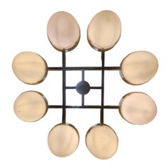 Monumentaler Heikki Turunen-Kronleuchter 961-802 aus Messing und Milchglas, Orno, 1970er Jahre