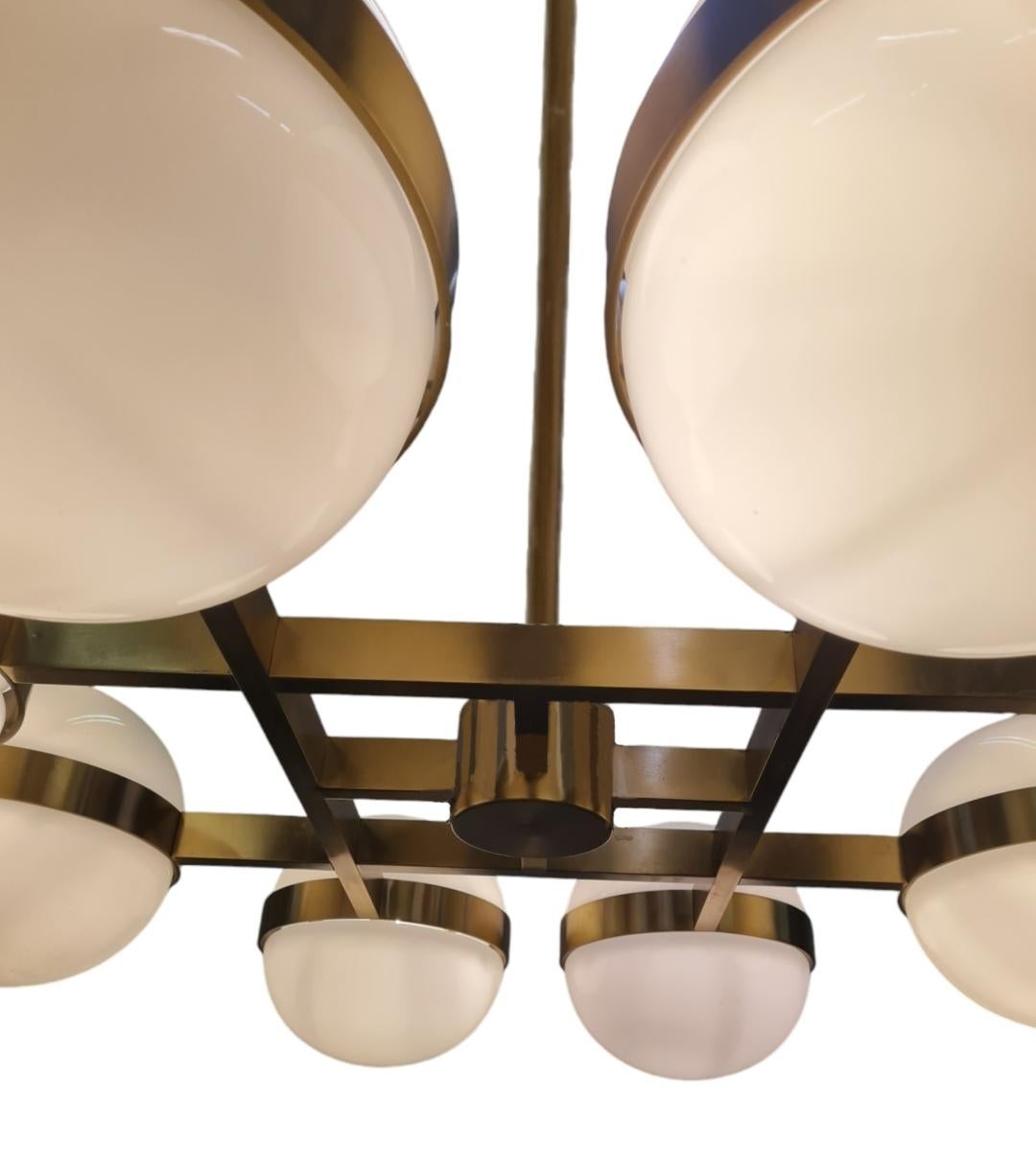 Mid-Century Modern Monumental Heikki Turunen Chandelier 961-802 in Brass & Milk Glass, Orno 1970s