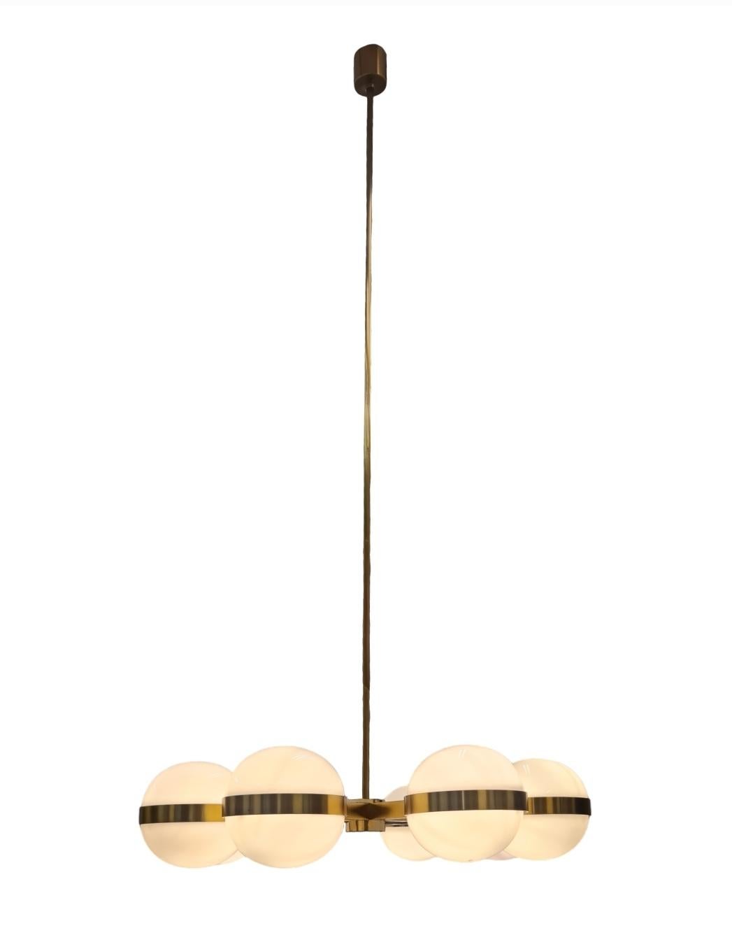 Finnish Monumental Heikki Turunen Chandelier 961-802 in Brass & Milk Glass, Orno 1970s