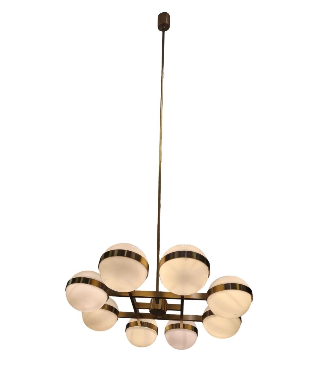 Monumental Heikki Turunen Chandelier 961-802 in Brass & Milk Glass, Orno 1970s In Good Condition In Helsinki, FI