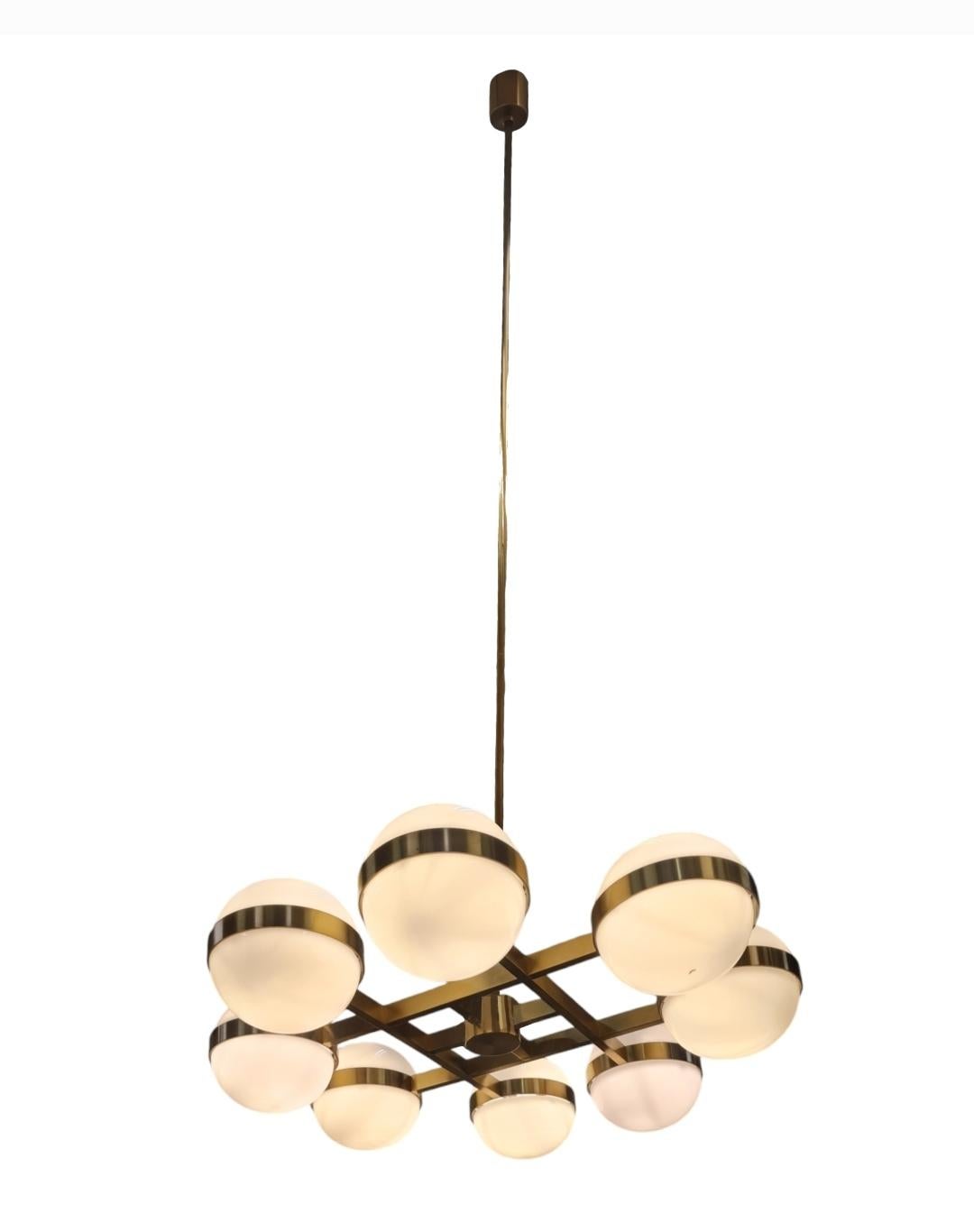 Late 20th Century Monumental Heikki Turunen Chandelier 961-802 in Brass & Milk Glass, Orno 1970s
