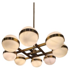 Monumental Heikki Turunen Chandelier 961-802 in Brass & Milk Glass, Orno 1970s