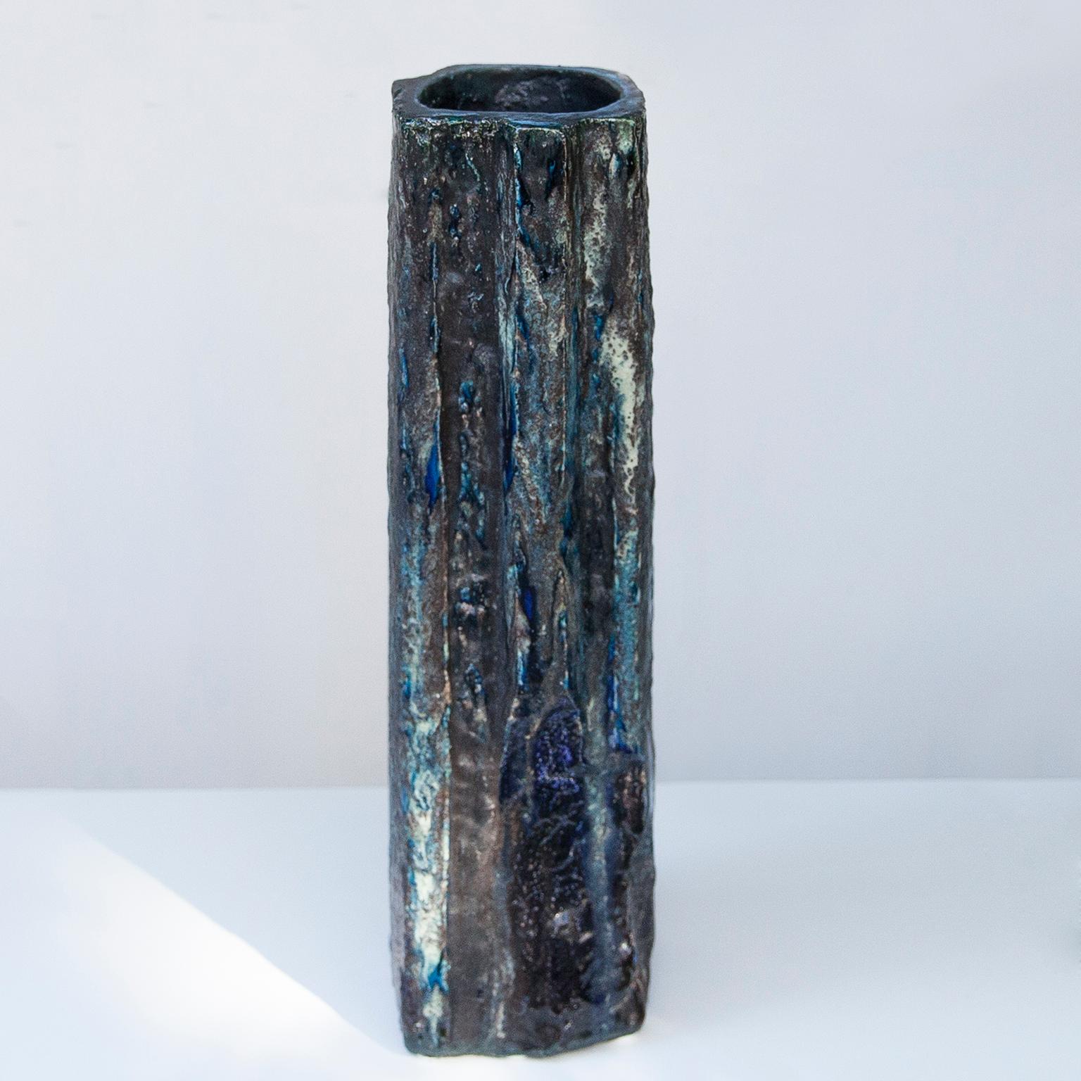Monumental Helmut Schaeffenacker Blue Grey Black Vase, Germany, 1960s In Good Condition In Munich, DE