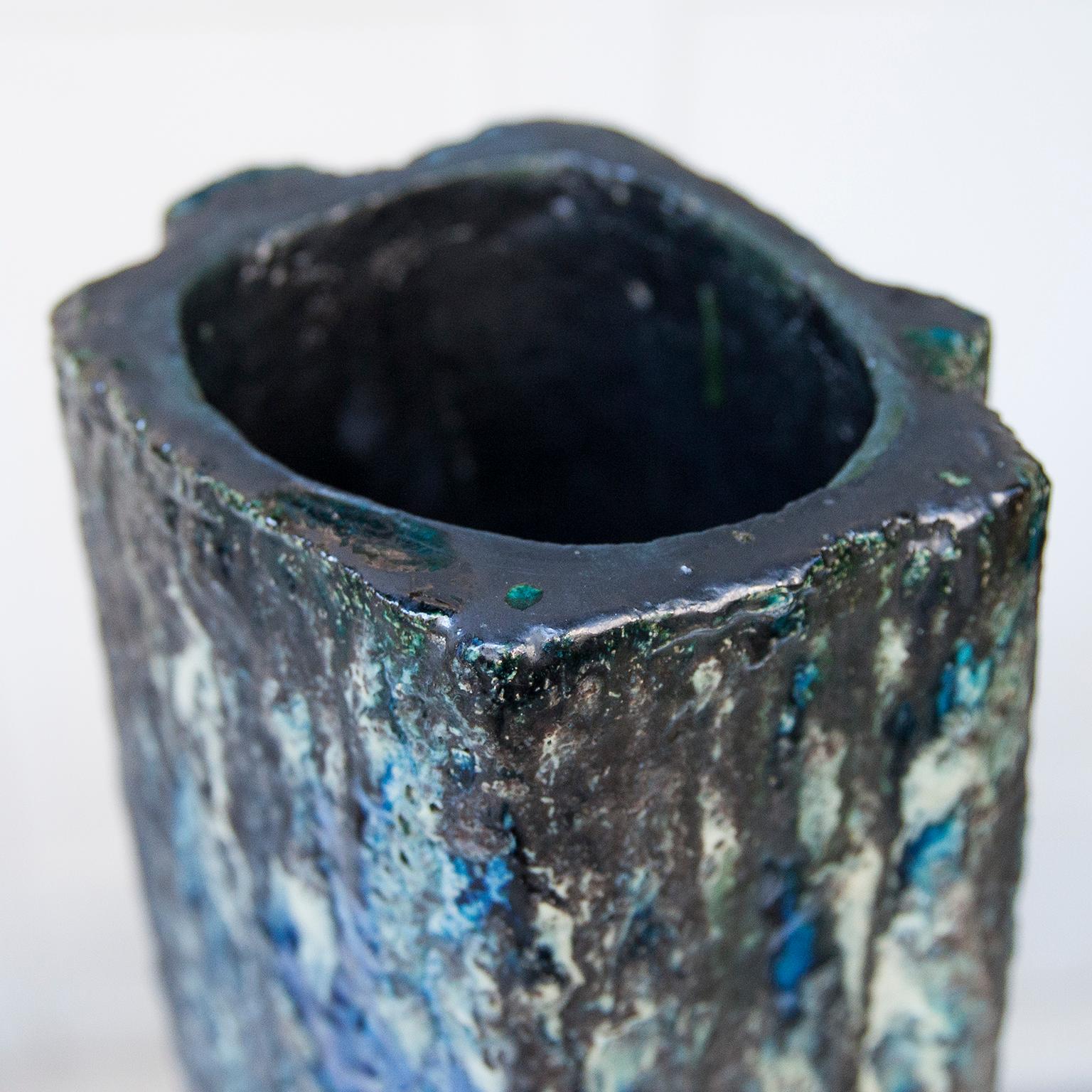 Stoneware Monumental Helmut Schaeffenacker Blue Grey Black Vase, Germany, 1960s