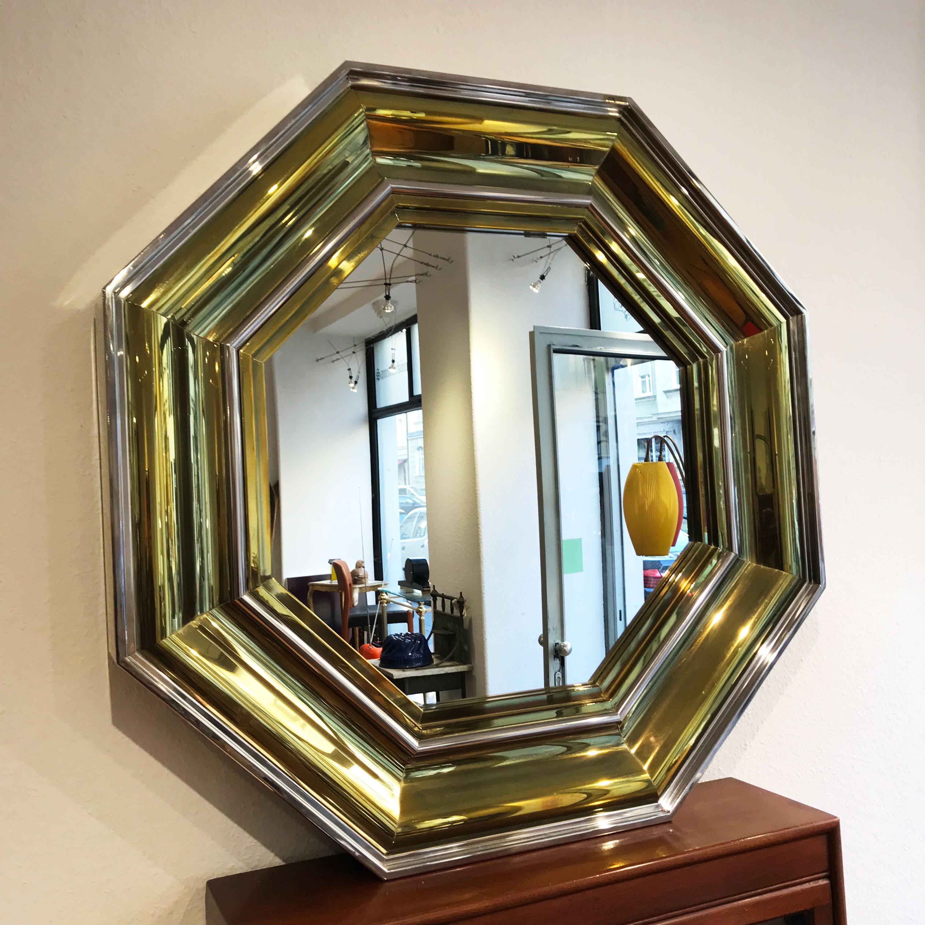 Polished Monumental Hollywood Regency Bicolor Wall Mirror by Sandro Petti, Italy, 1970s