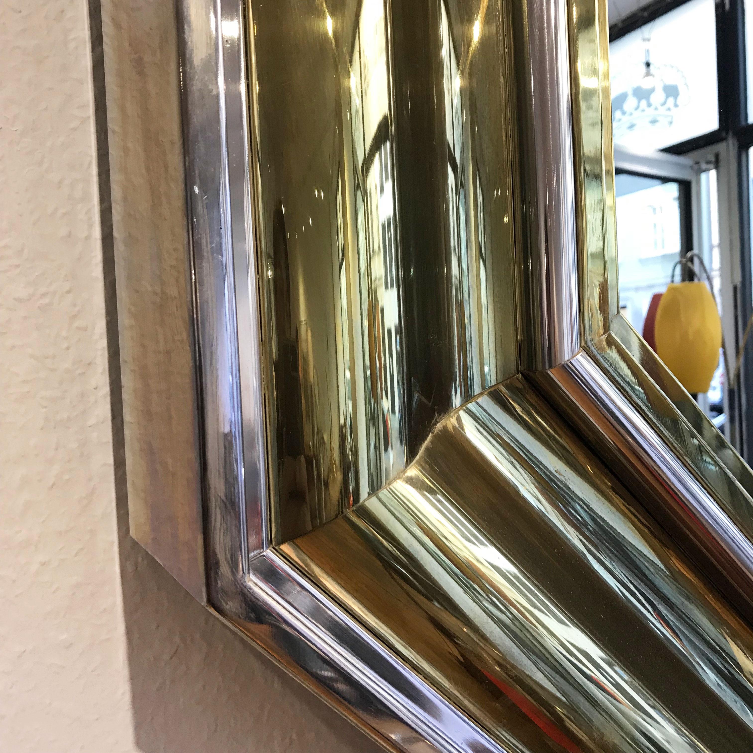 Brass Monumental Hollywood Regency Bicolor Wall Mirror by Sandro Petti, Italy, 1970s