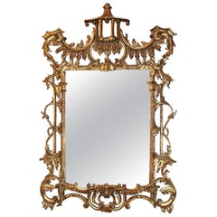 Monumental Hollywood Regency Chinoiserie Giltwood Gold Pagoda Mirror