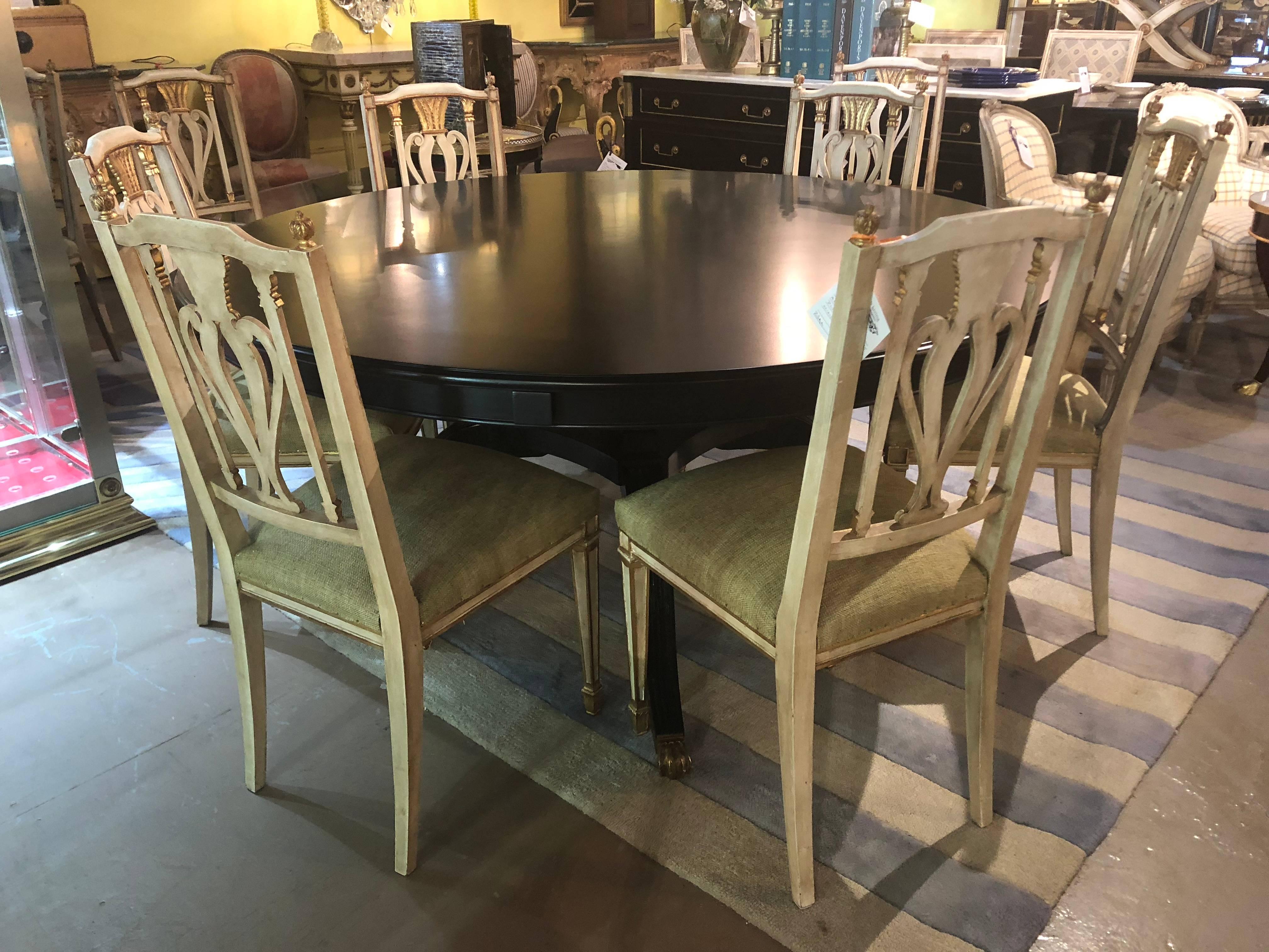 Monumental Hollywood Regency Custom-Made Ebony Circular Extending Dining Table 8