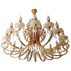 Monumental Hollywood Regency French Cut-Crystal Beads, Gilt 19-Light Chandelier