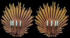 Monumental Hollywood Regency Gilded Sunburst 4 Arm Italian Wall Sconces - Pair