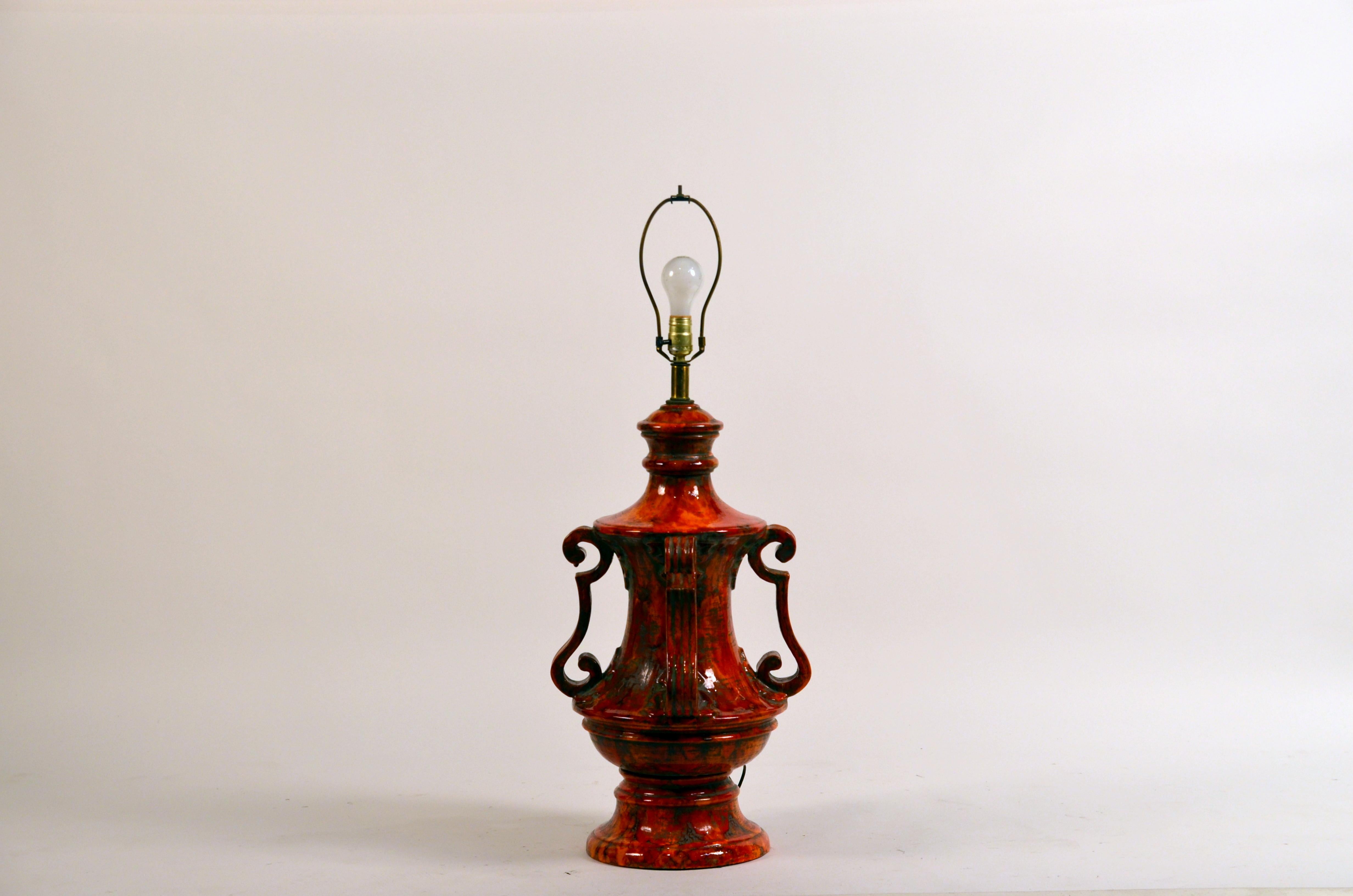 Monumental Hollywood Regency Glazed Ceramic Lamp For Sale 3
