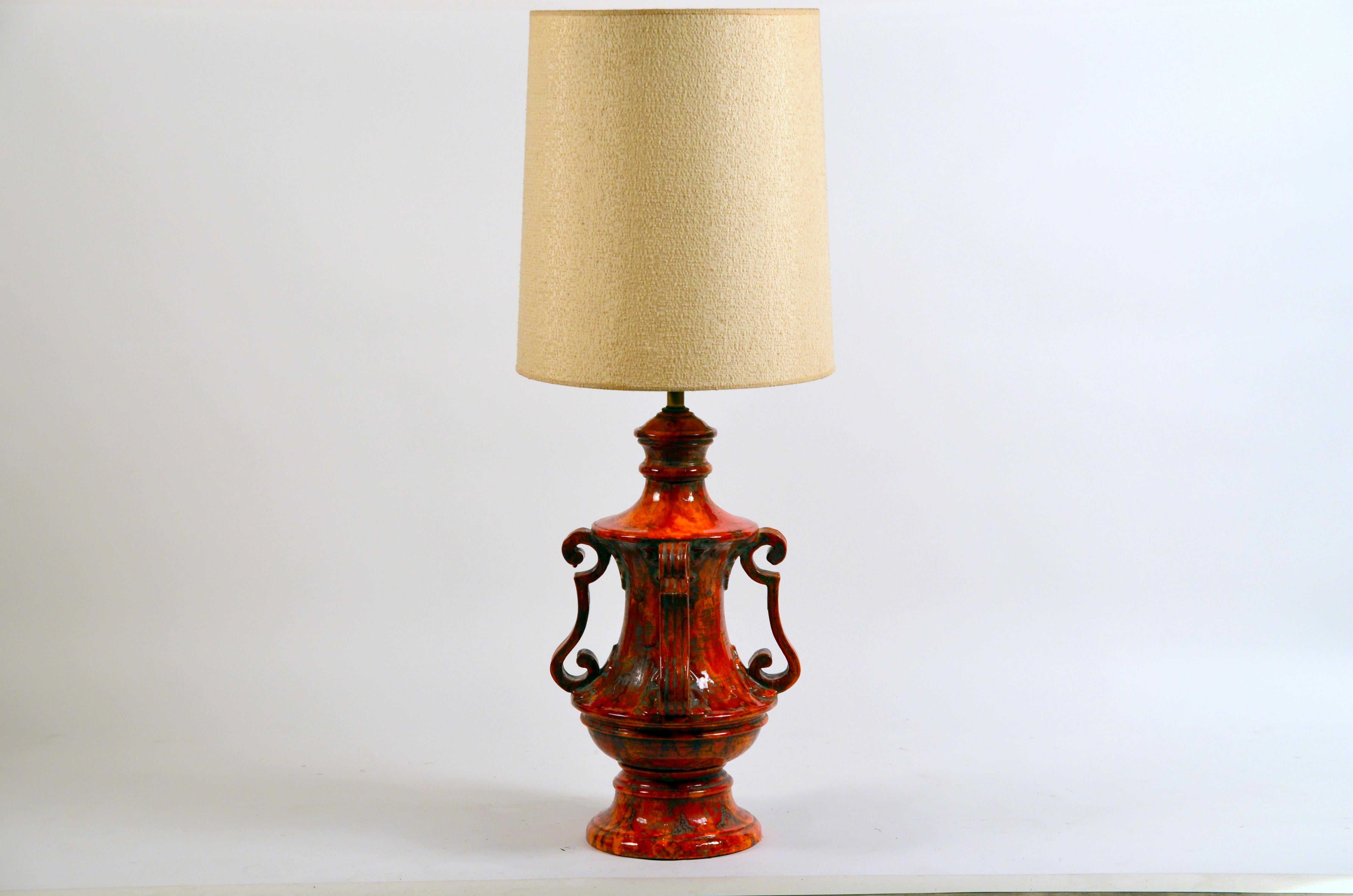 Monumental Hollywood Regency Glazed Ceramic Lamp For Sale 4