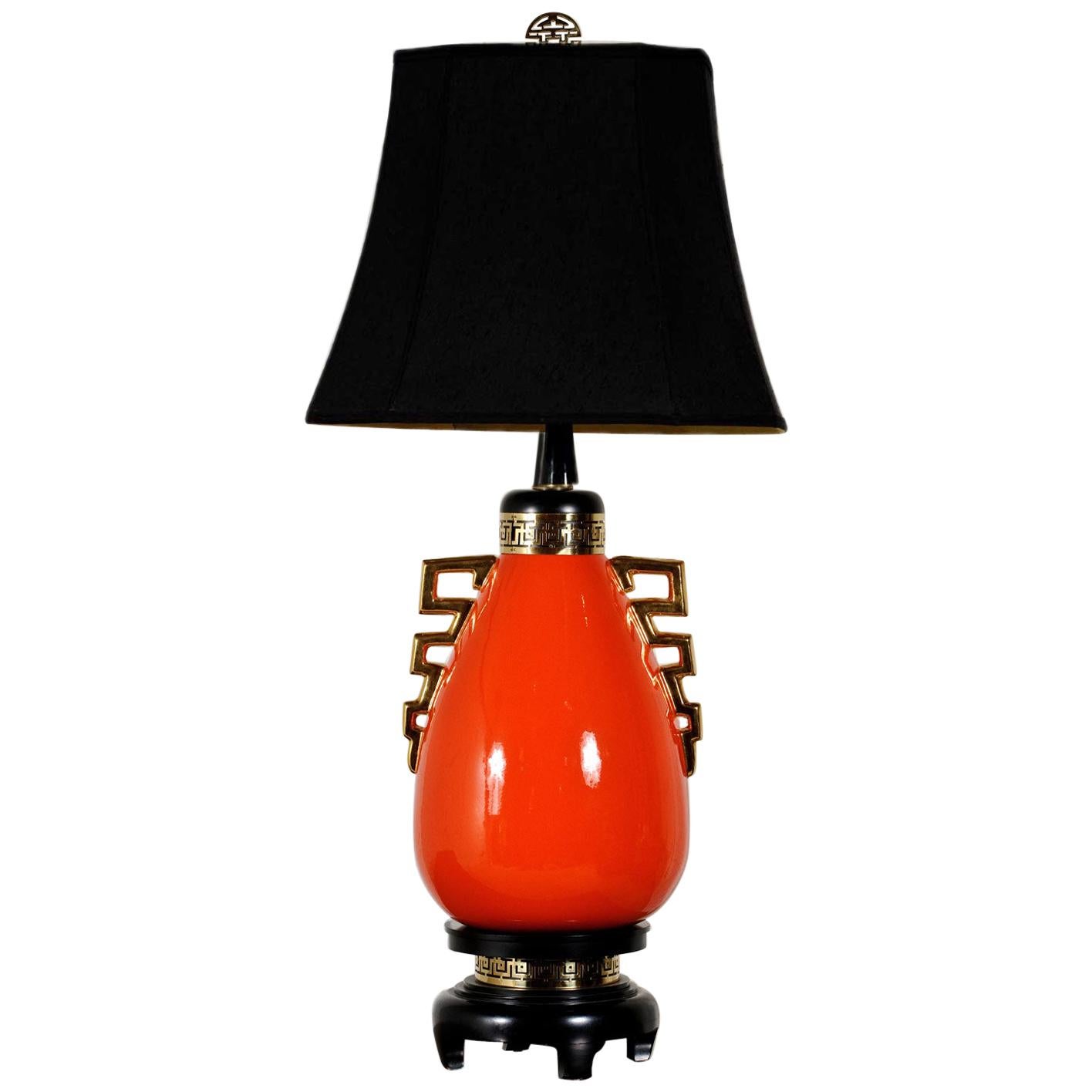 Mid Century Monumental Hollywood Regency Glazed Ceramic Lamp Style of James Mont For Sale