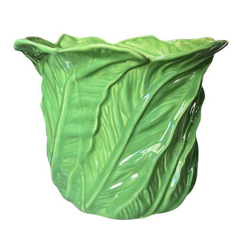 American Monumental Hollywood Regency Green Ceramic Palm Leaf or Bok Choy Vase - 1970s  For Sale