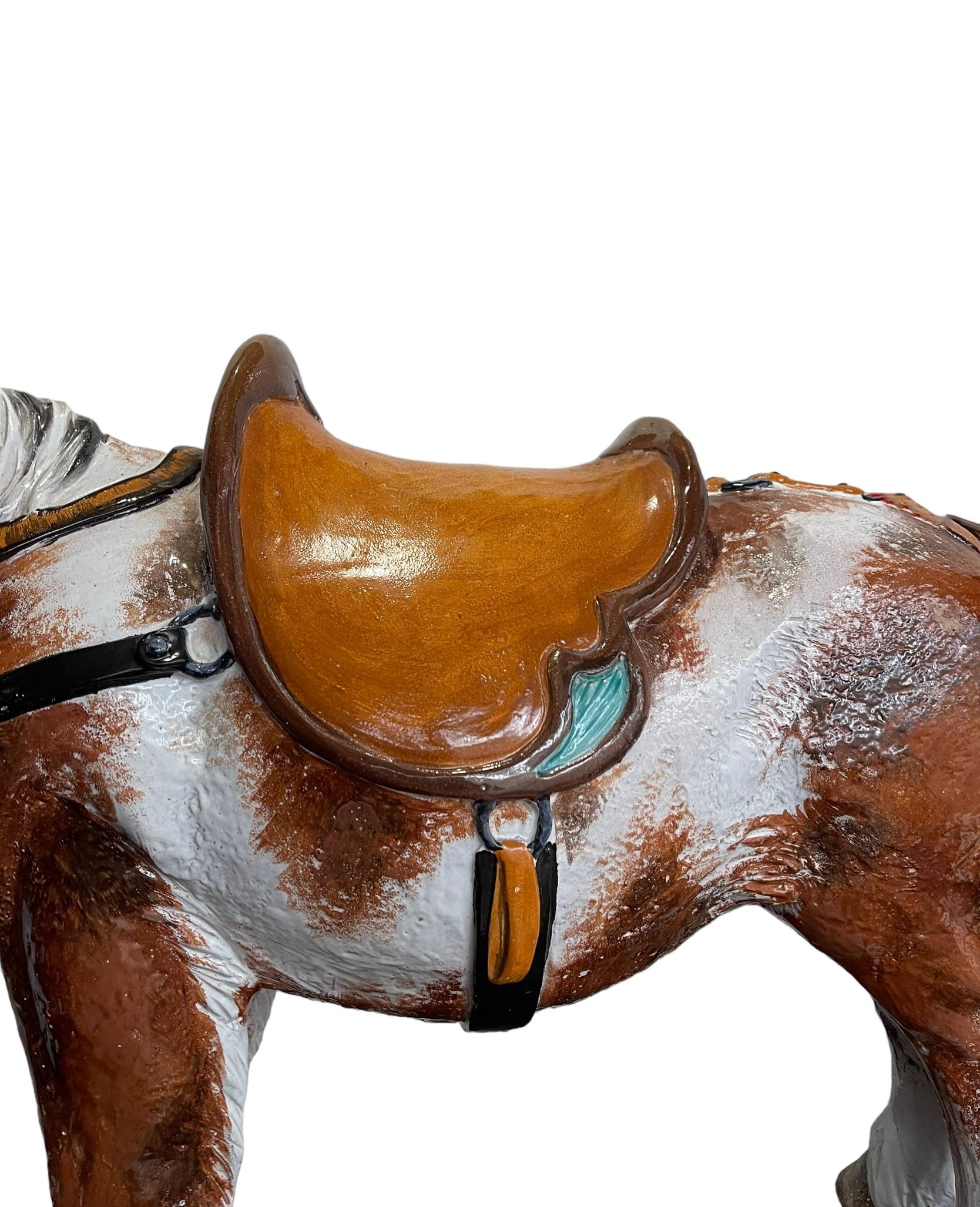 Monumental Hollywood Regency Italian Terracotta Horse Figurine - 38 Inches For Sale 1