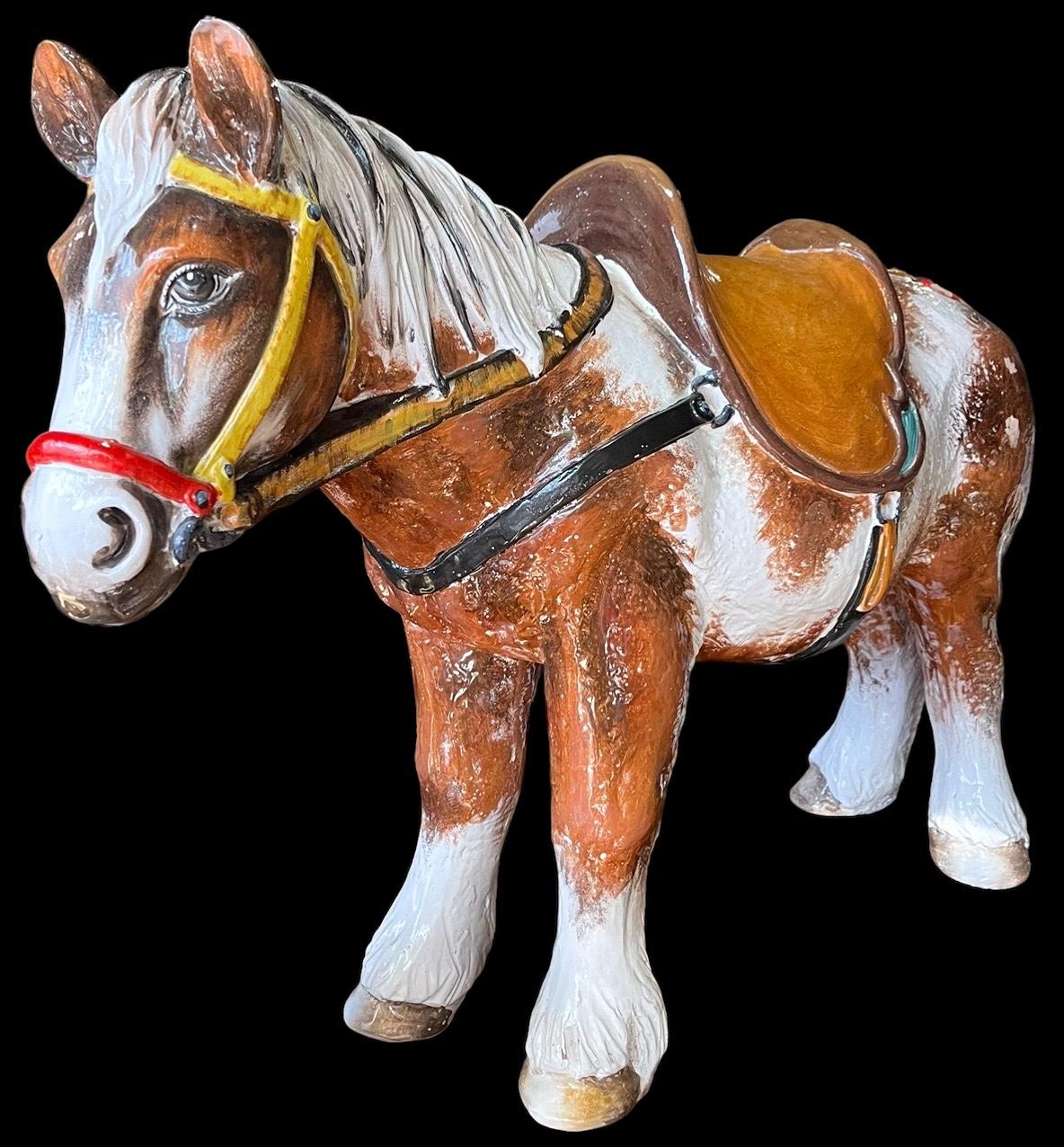 Monumental Hollywood Regency Italian Terracotta Horse Figurine - 38 Inches For Sale 4