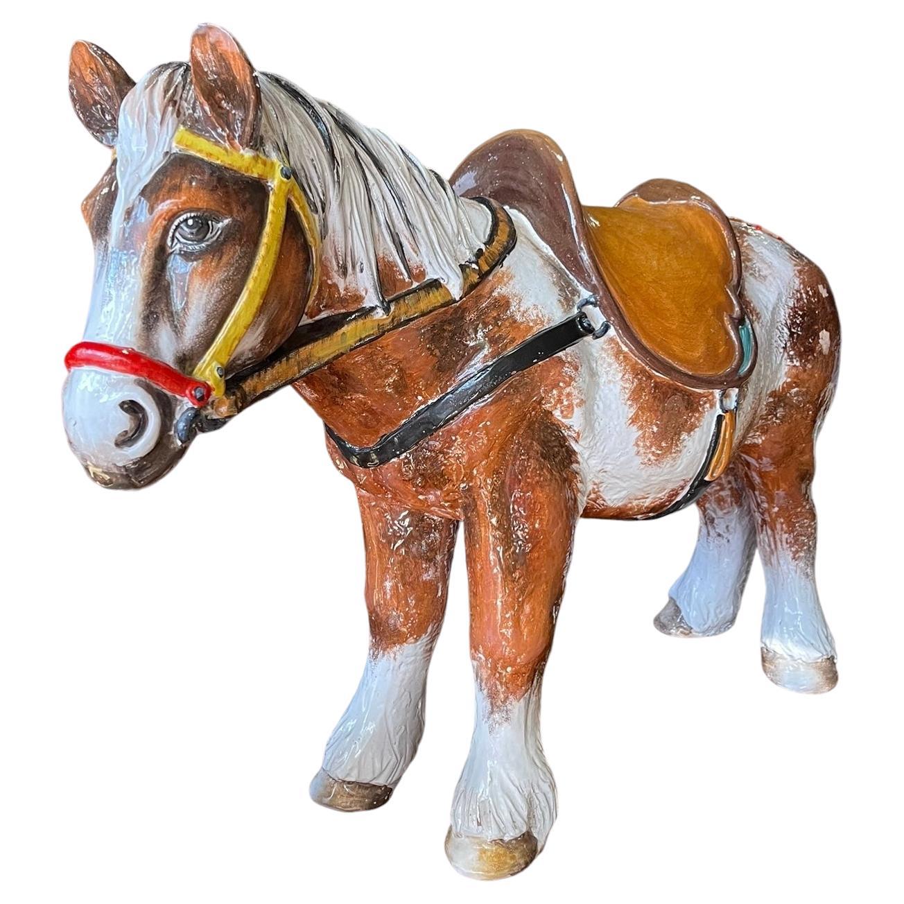 Monumentale figurine italienne de cheval en terre cuite Hollywood Regency - 38 pouces