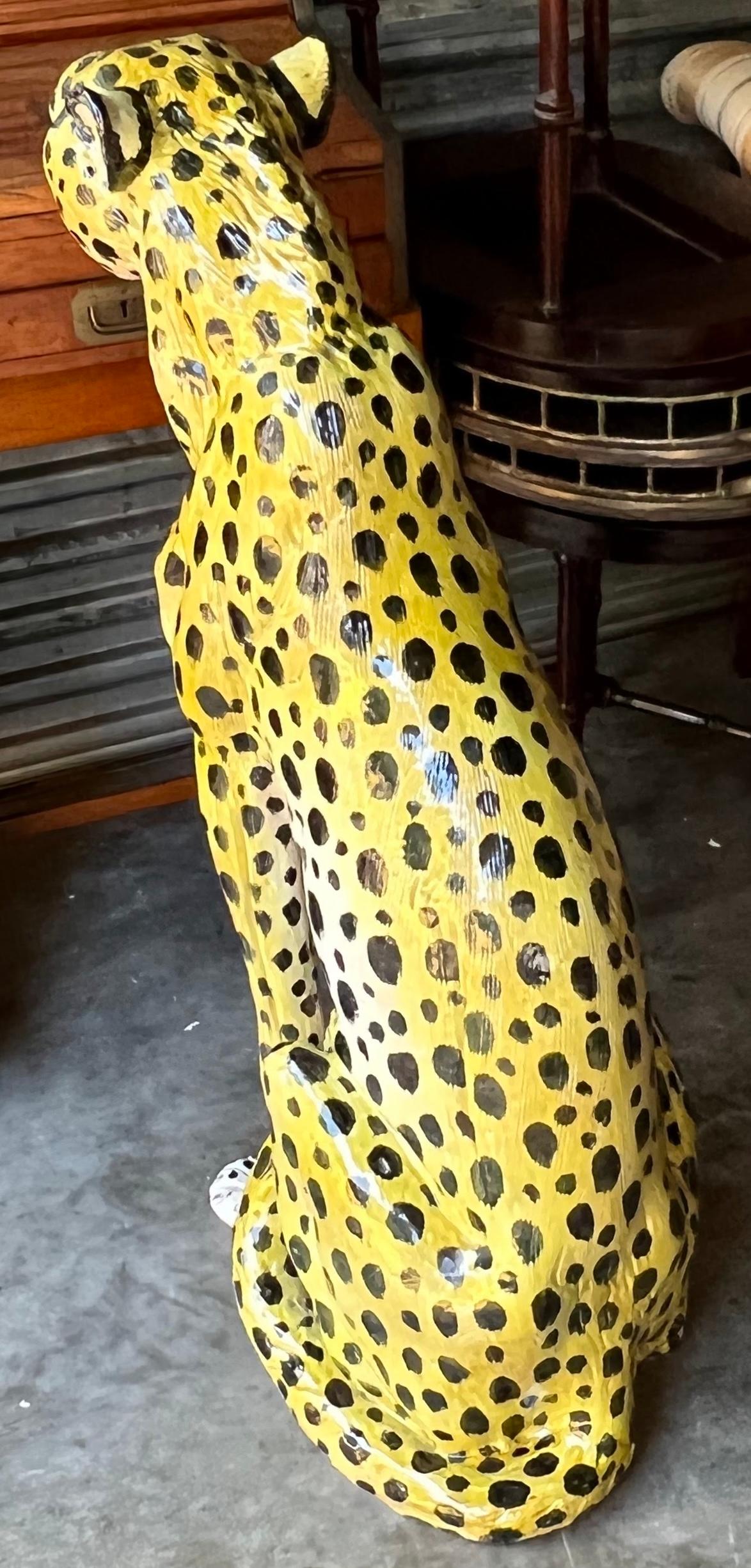 Monumental Hollywood Regency Italian Terracotta Leopard In Good Condition In Kennesaw, GA