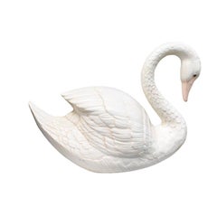 Monumental Hollywood Regency Italian White Ceramic Swan Sculpture, 20th Century