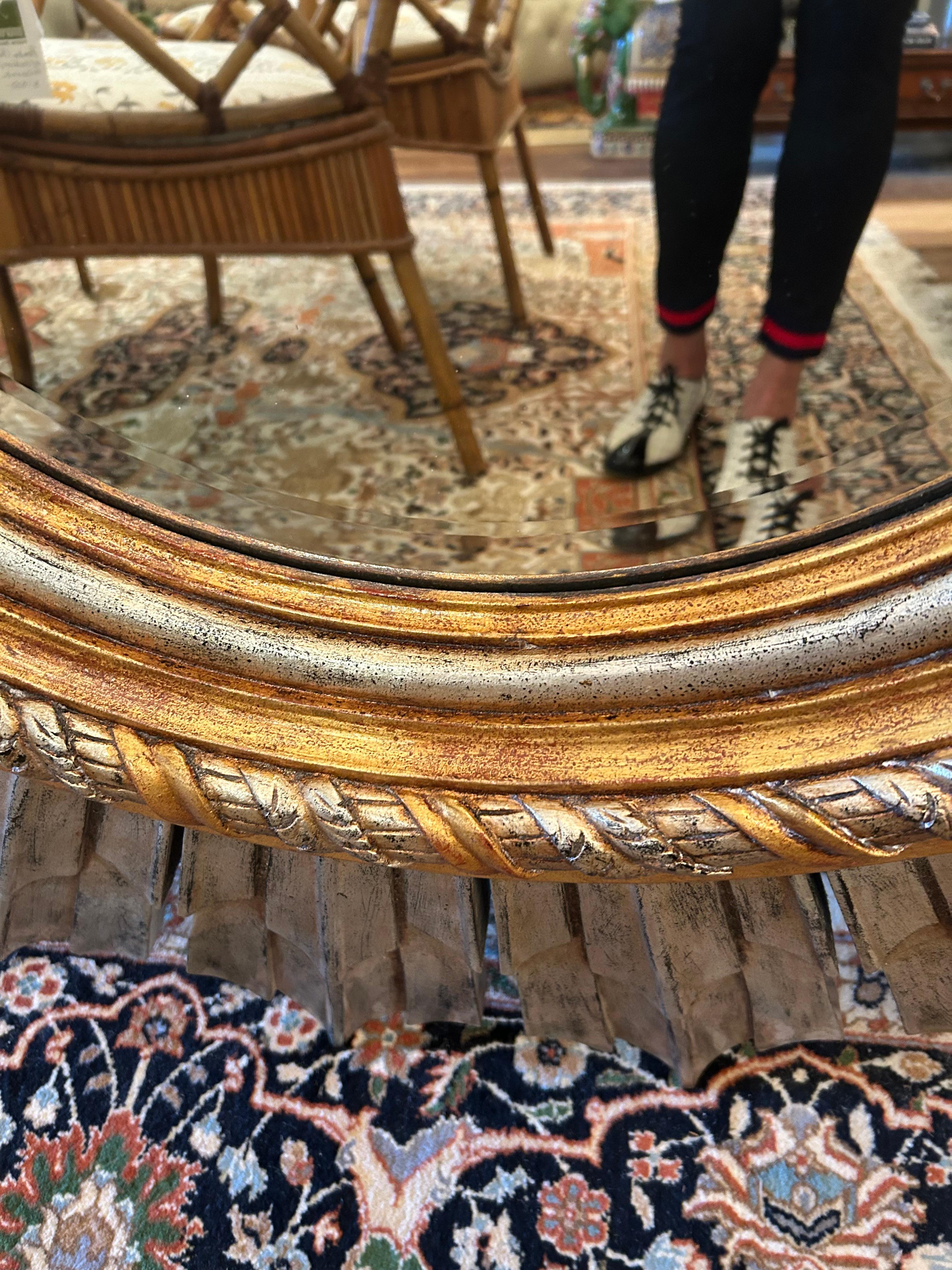 Wood Monumental Hollywood Regency Silver & Gold Sunburst Mirror For Sale