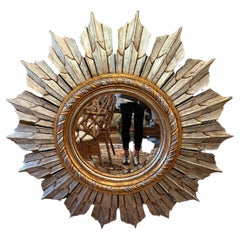 Monumental Hollywood Regency Silver & Gold Sunburst Mirror