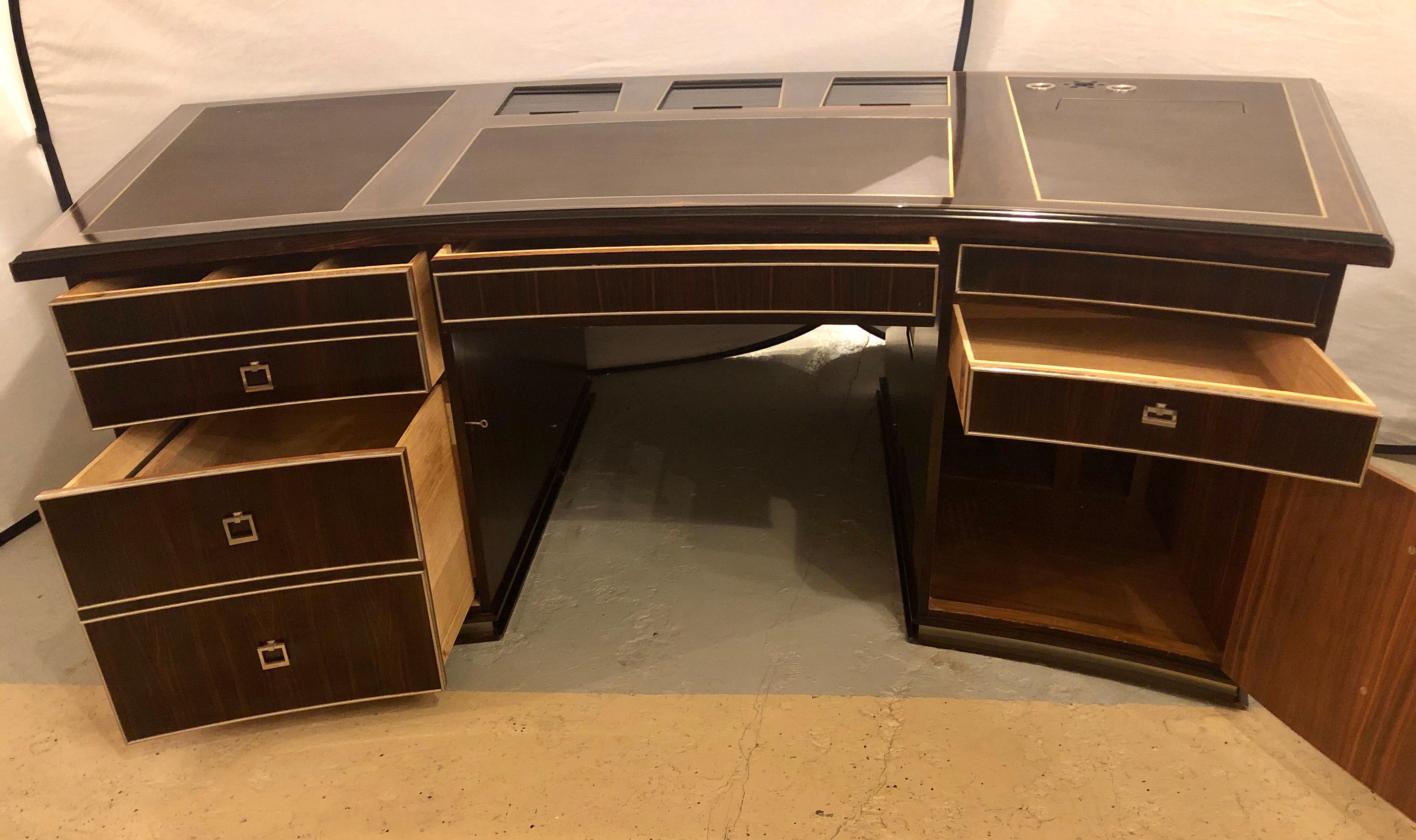 Monumental Hollywood Regency Style Executive's or Partners Desk in Rosewood In Good Condition In Manhasset, NY