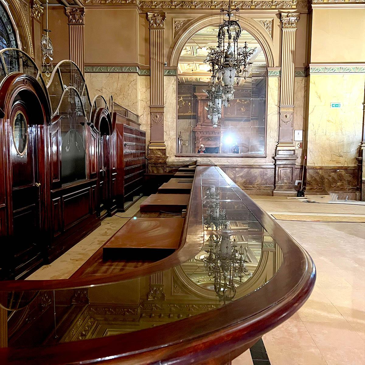 Monumental hotel reception desk set — 11.5m Front Counter, 16.9m Rear For Sale 1